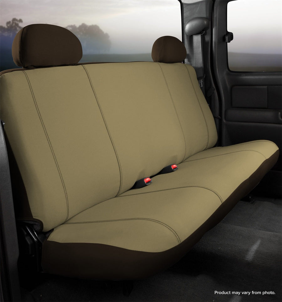 Fia Seat Protector SP82-72TAUPE Custom Seat Cover; Poly-Cotton; Taupe; Rear; Fold & Tumble Bench Seat w/Release Latch On Top Of Backrest;