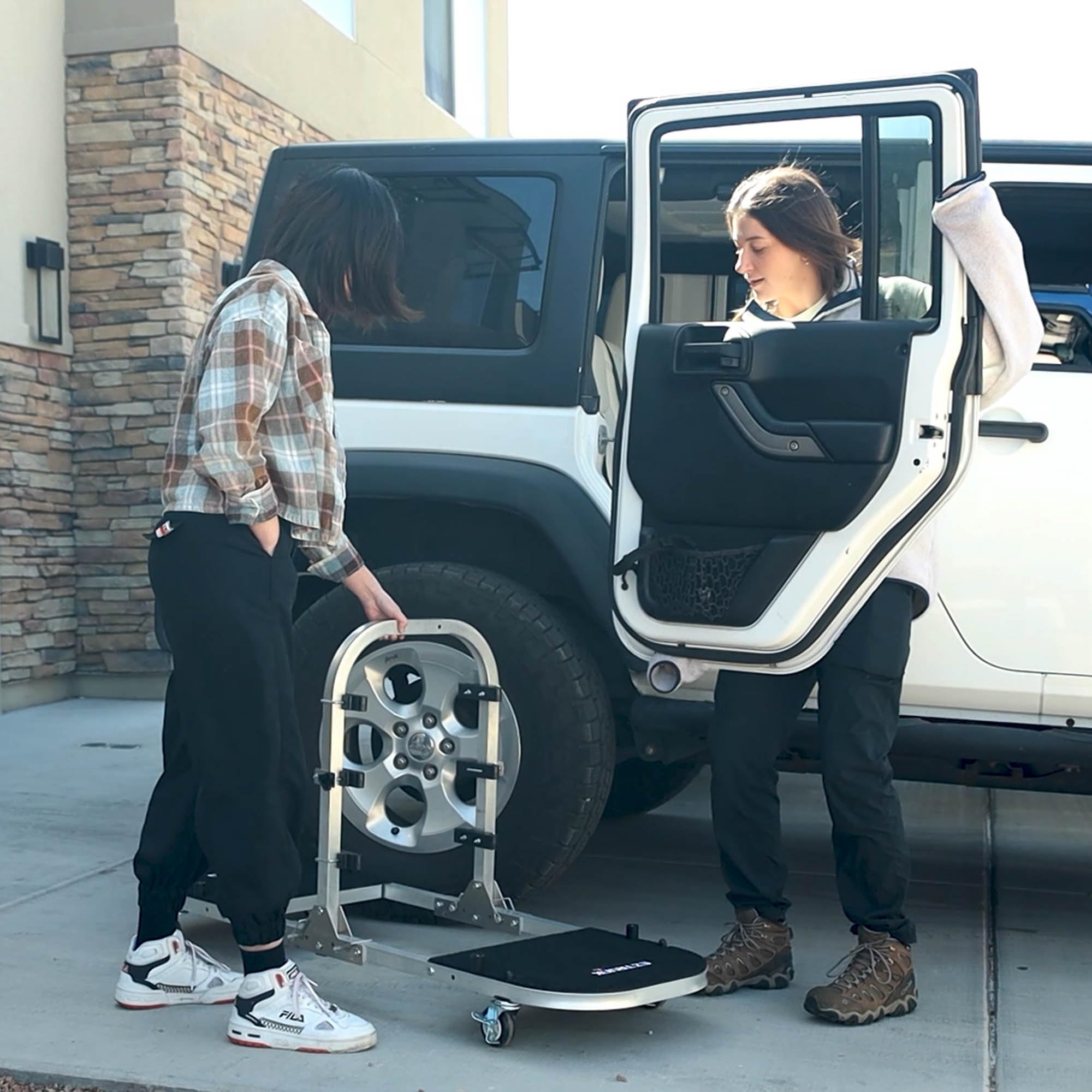 4 Door Aluminum-Silver Folding Rolling Door Cart, Storage Door Rack Holder Stand fits Jeep® Wrangler JL JLU JK JKU TJ YJ and Gladiator JT Patented