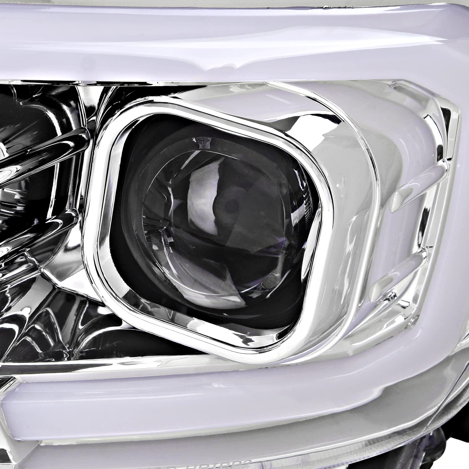 Chrome Projector Headlights SPEC-D TUNING w/Switchback LED Tube Signal Compatible with 2016-2023 Toyota Tacoma, Left + Right Pair Headlamp Assembly