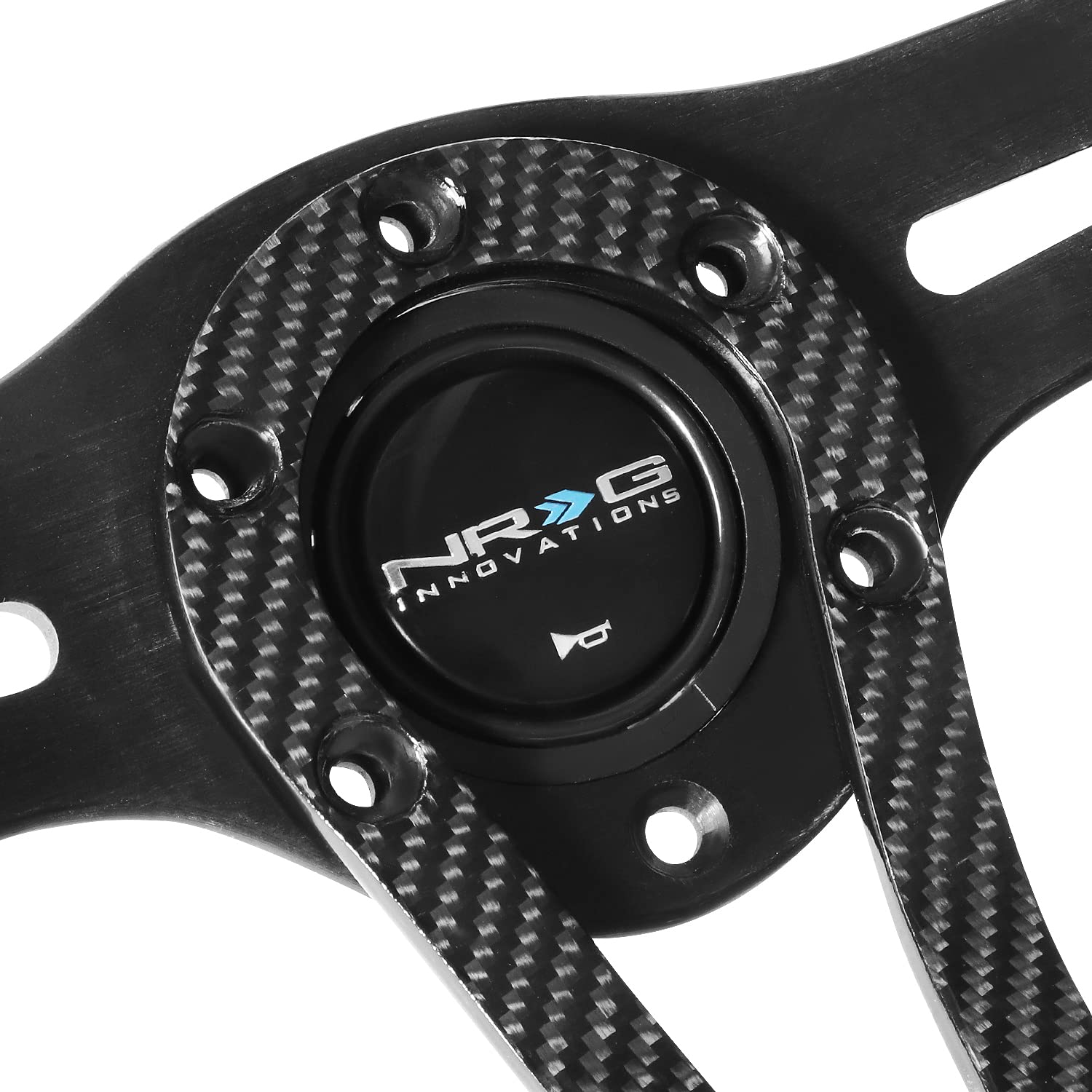 NRG Innovations Reinforced NRG-RST-002RCF Steering Wheel 320mm Sport Lightweight with Carbon Center Spoke, Black Leather and Rivets