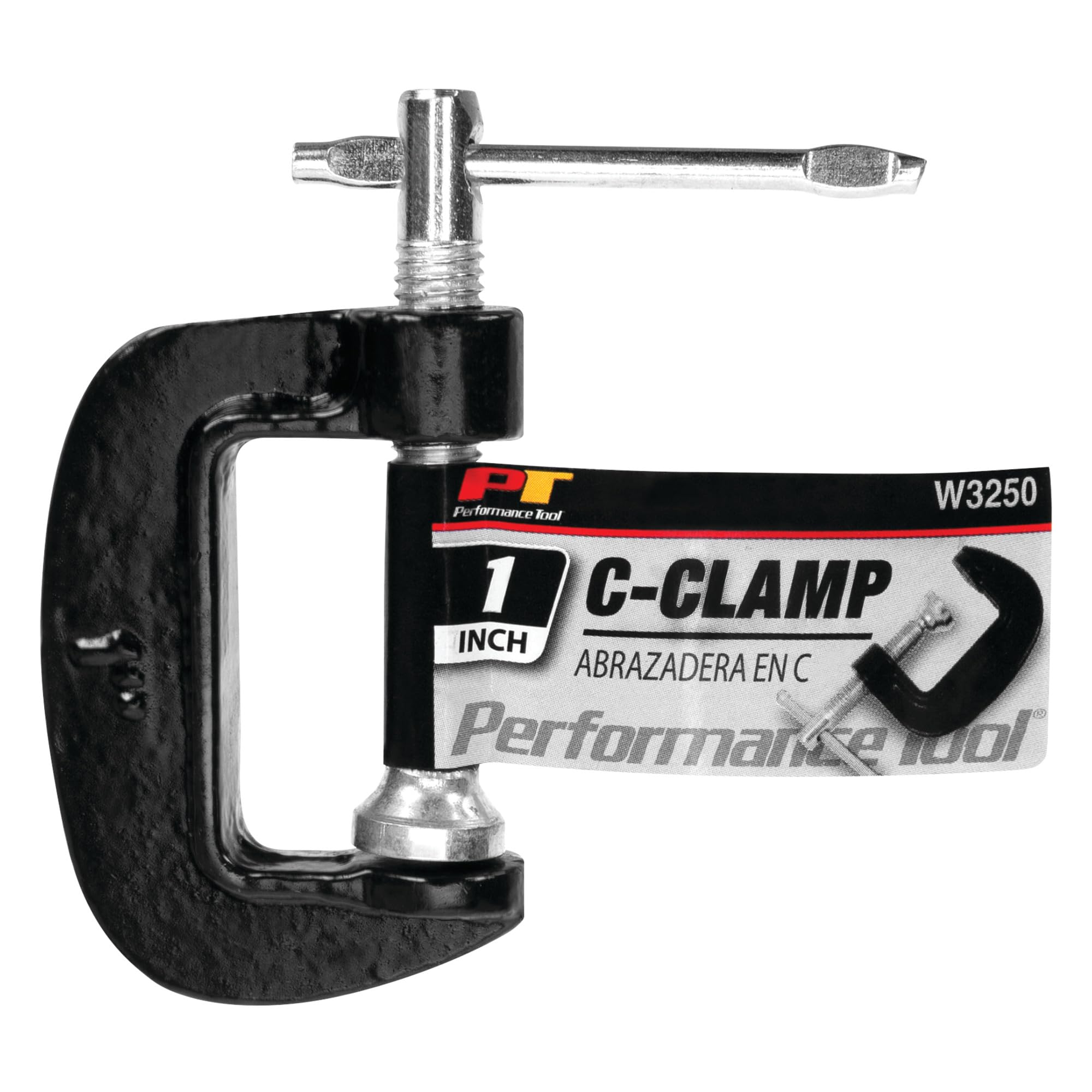 Heavy Duty Performance Tool W3250 1-Inch Cast Iron C-Clamp with Chrome Plated Steel Screw and 1-Inch Throat Depth - Industrial Grade Clamping