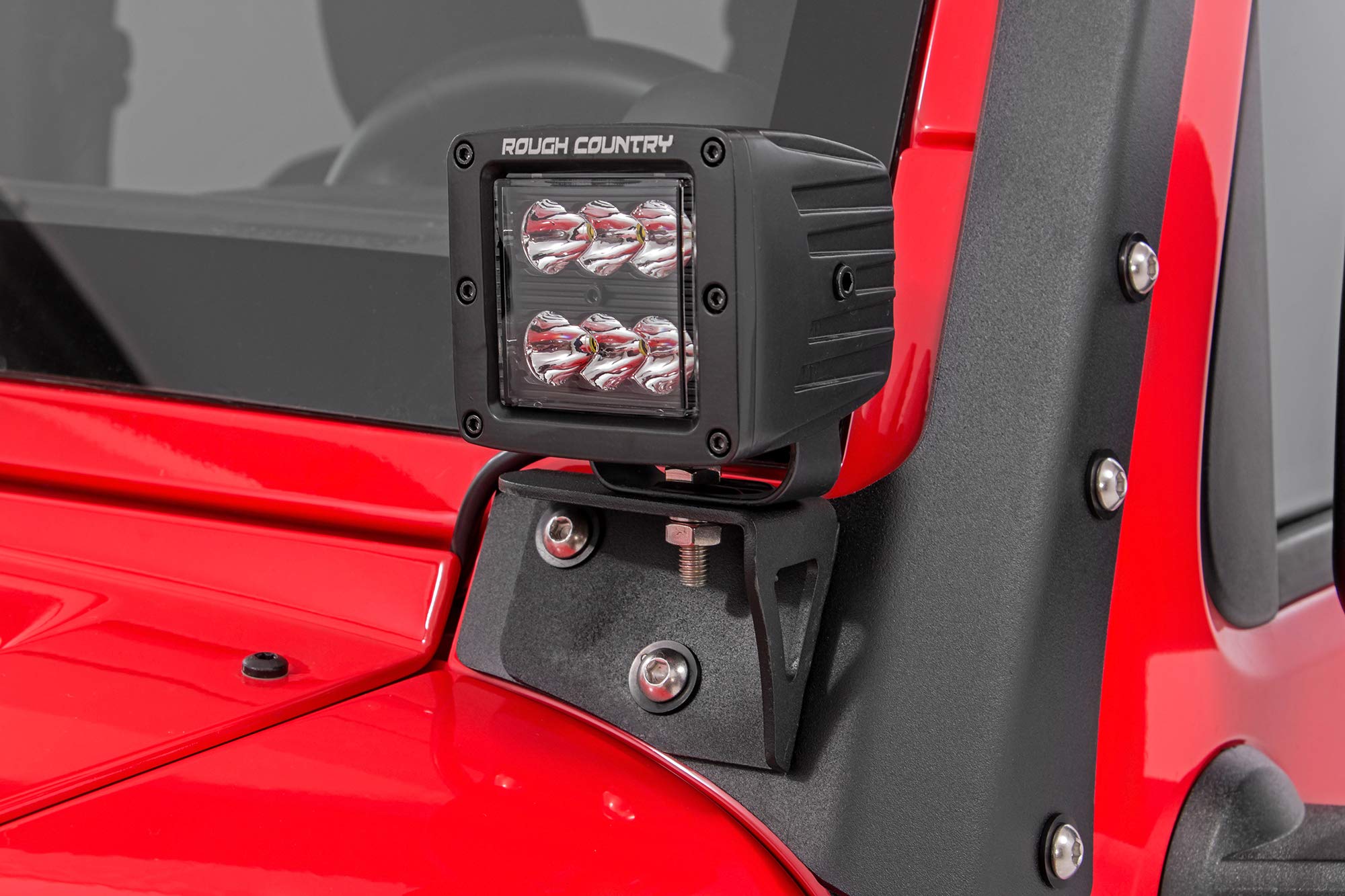 Lower Rough Country Windshield Light Brackets for 07-18 Jeep Wrangler JK - 70044 , Black