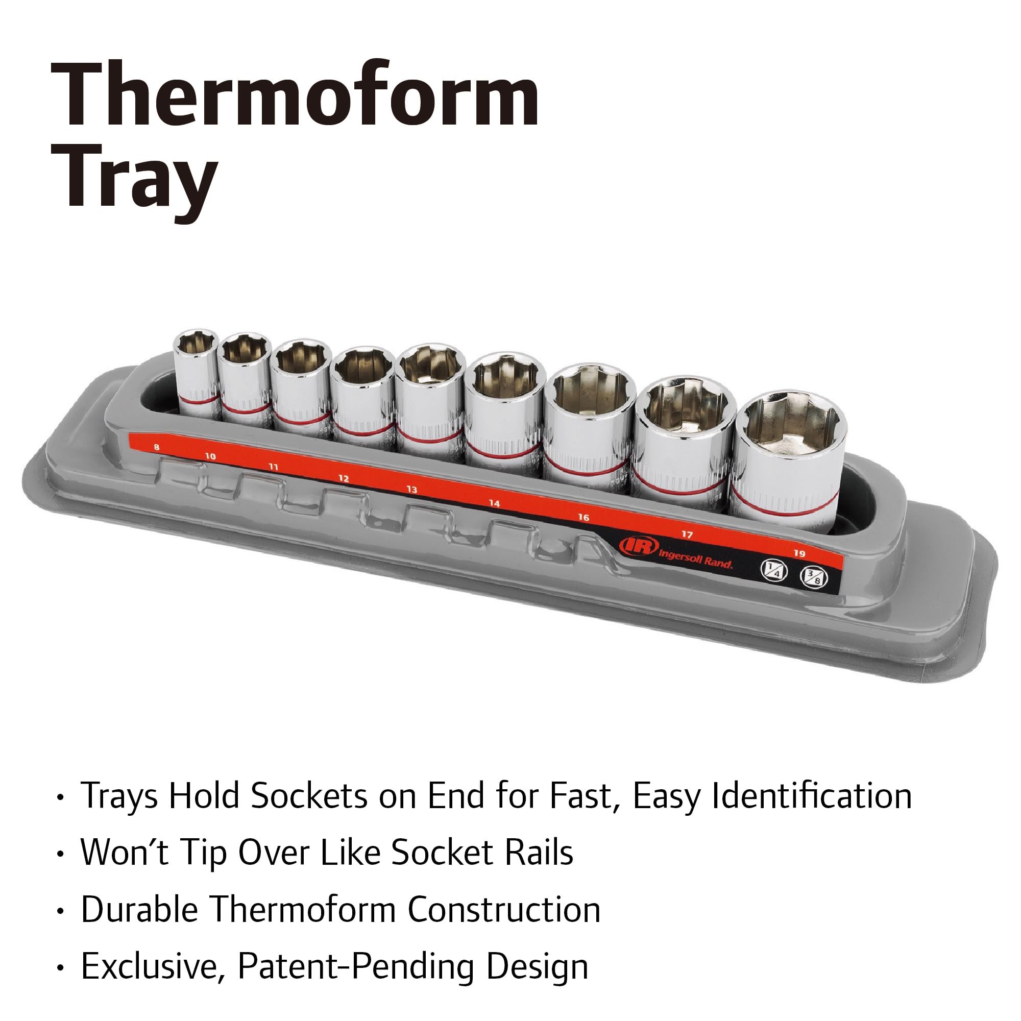 Ingersoll Rand 9 Piece Metric Tech Solutions Non-Slip Socket Set, Sizes: 8-19mm, Patented Twist Design for Tighter Grip as Sockets Turn, with Thermoform Organizer Tray – 752039