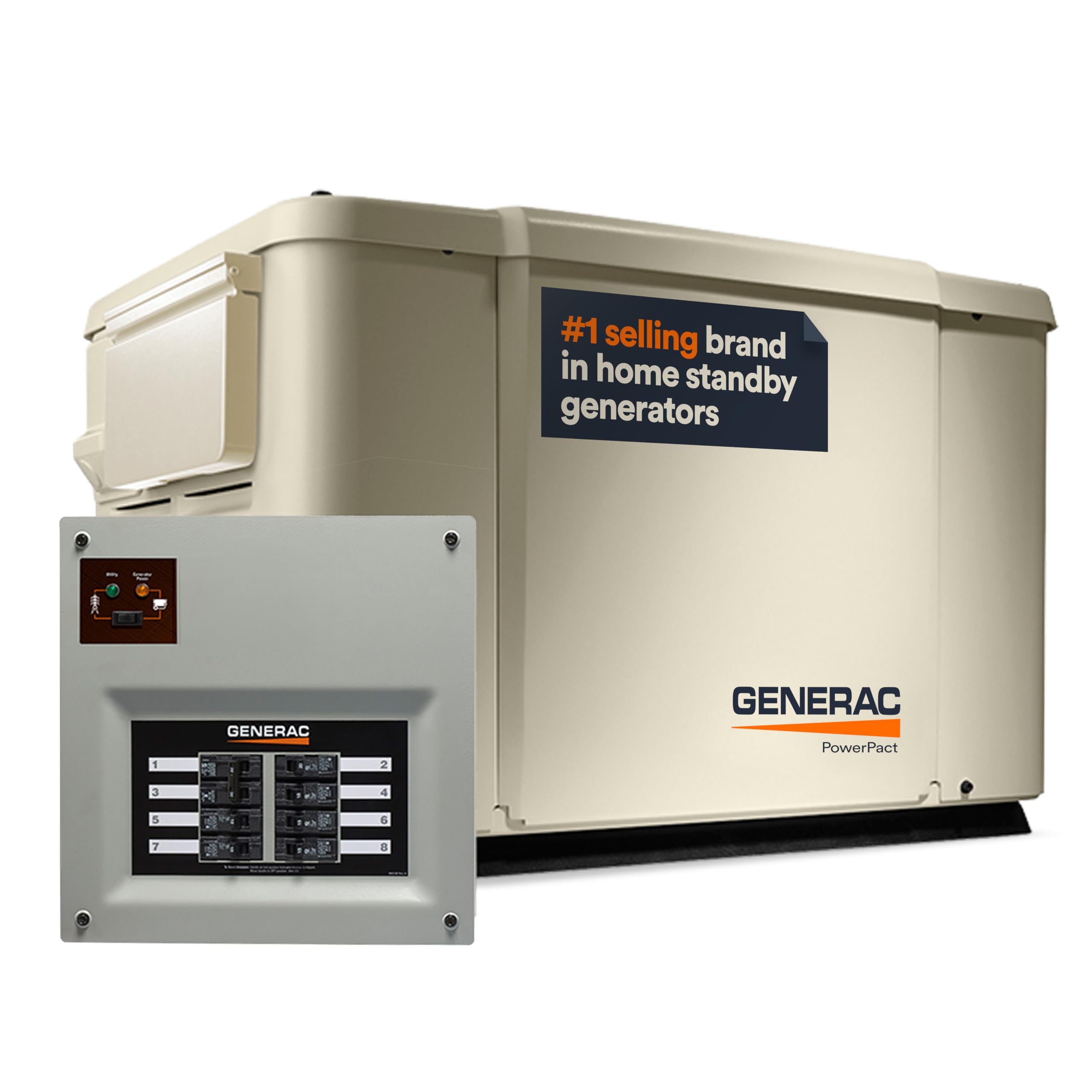 PowerPact Generac Air-Cooled Home Standby Generator - 7.5 kW (LP)/6 kW (NG), Steel Enclosure, Model Number 6998