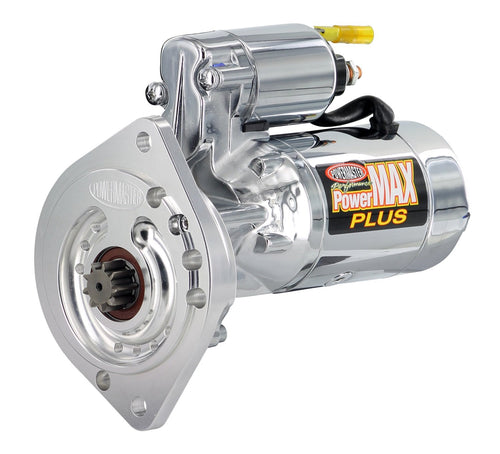 PowerMAX Plus Powermaster 19004-3 Starter (Ford [SB] w/billet Black 2 Ear Mtg All A/T & M/T w/157/164T Flexplate 3/4" Depth 16:1 Chrome), 1 Pack