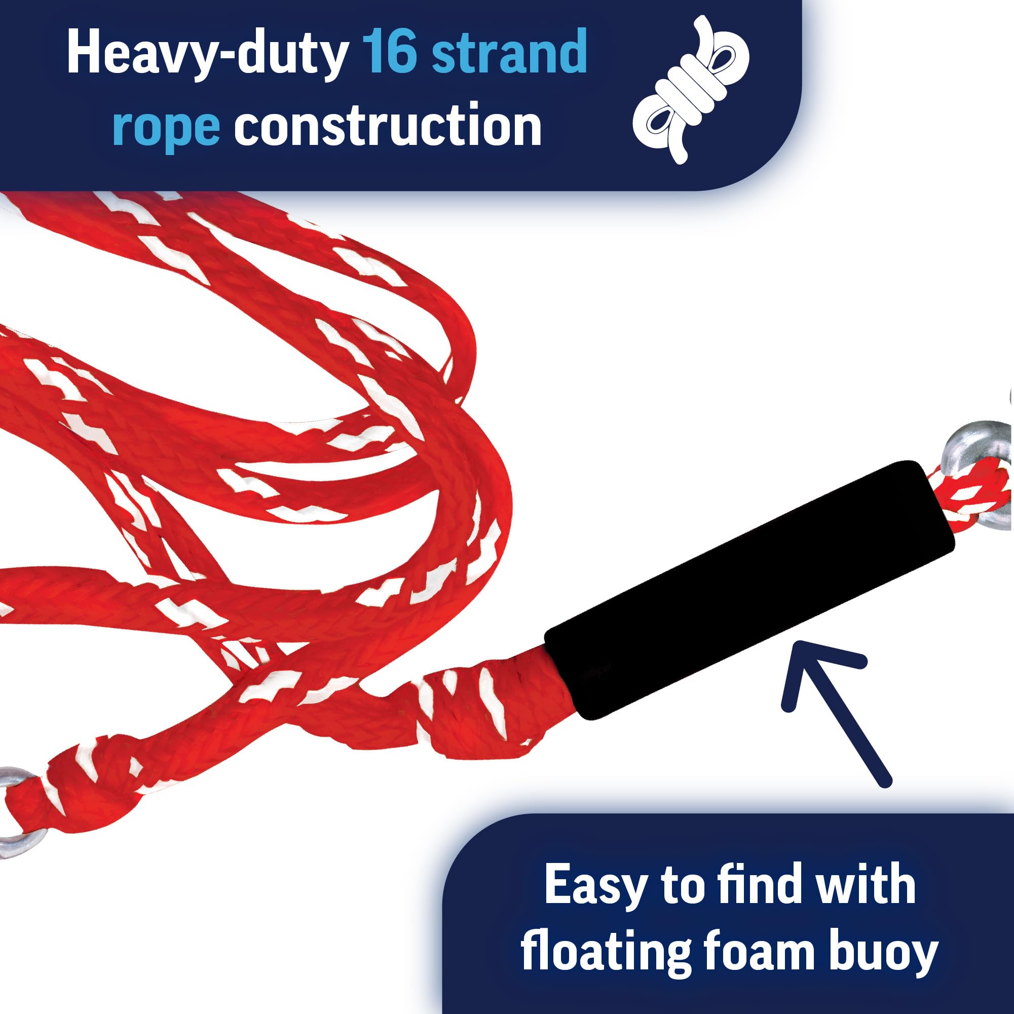 WOW World of Watersports Heavy Duty Red/White 1 2 3 or 4 Person 4K Tow Harness Rope for Boating, 11-3030