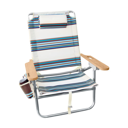 Hurley Beach Chair Mid-Height Wood Arm, One Size, Roman Stripe Bronzed Blue