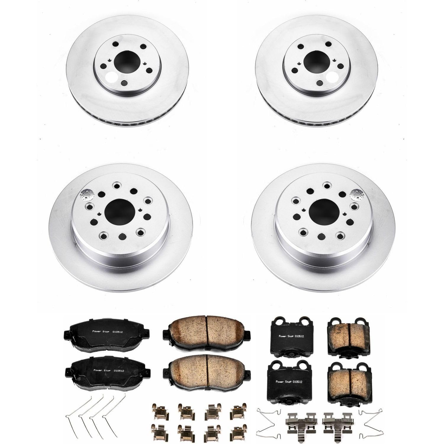 Power Stop CRK1079 Brake Rotor Coated & Ceramic Brake Pads- front & rear For Lexus GS300, Lexus GS400, Lexus GS430, Lexus IS300, Lexus SC430 [Model Specific]