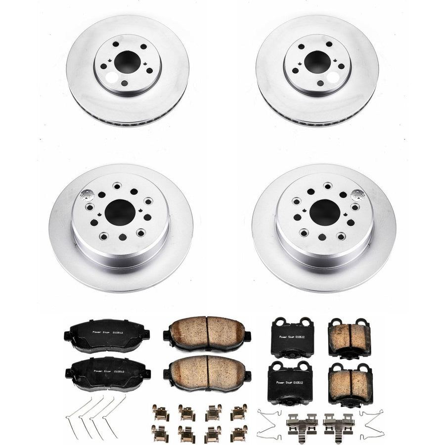 Power Stop CRK1079 Brake Rotor Coated & Ceramic Brake Pads- front & rear For Lexus GS300, Lexus GS400, Lexus GS430, Lexus IS300, Lexus SC430 [Model Specific]