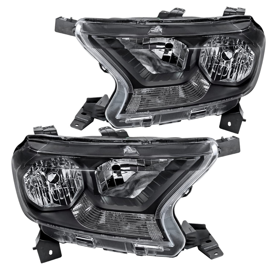 Clear Lens Black Housing Headlights Compatible with Spec-D Tuning Ford Ranger XL/XLT 2019-2022, L+R Pair Head Lights Lamps