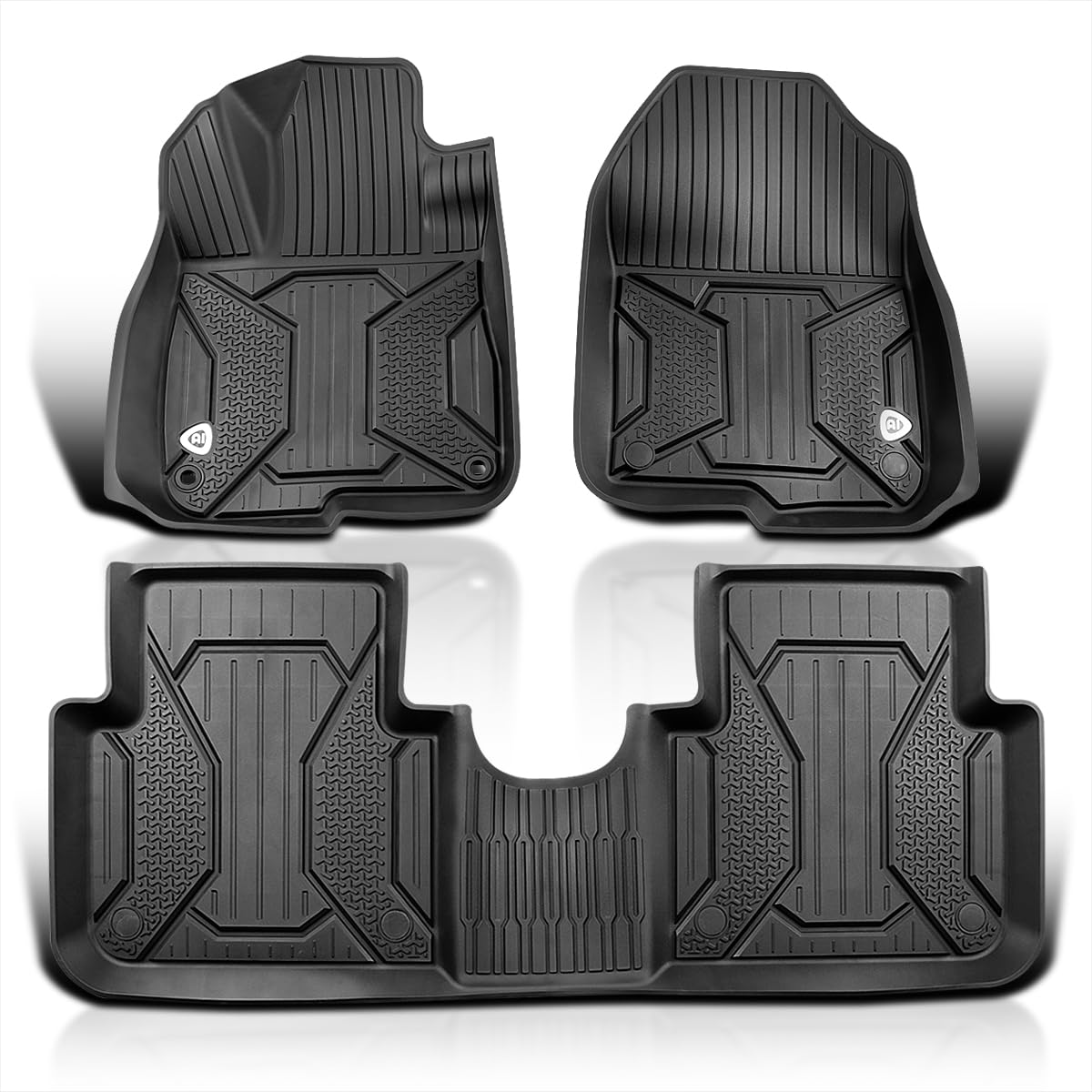 3PC Spec-D Tuning All-Weather Black Injection-Molded TPE Front+Rear Floor Mats Compatible with 2017-2022 Honda CRV