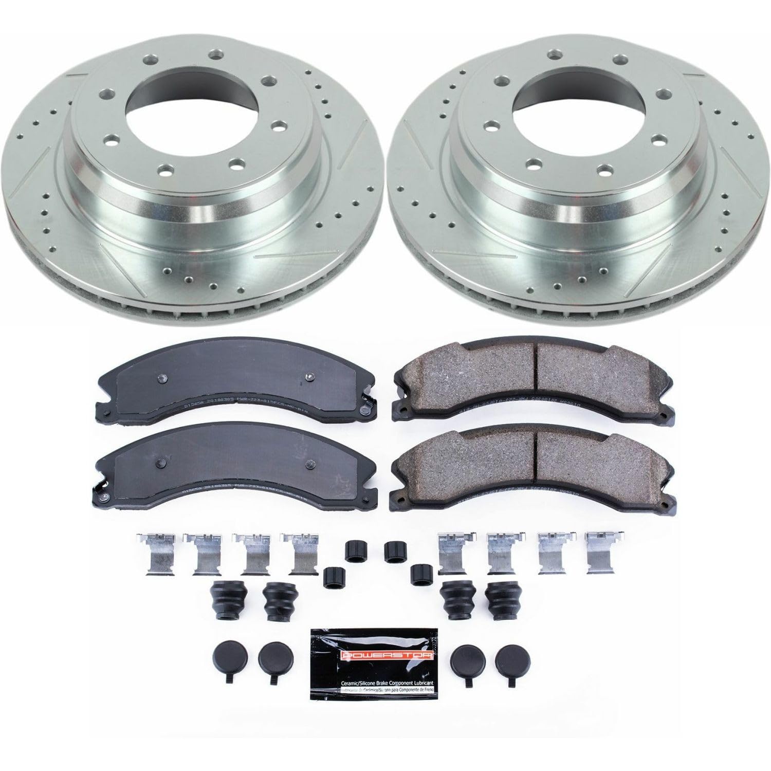 Power Stop K6517 Z23 Carbon Fiber Brake Pads with Drilled & Slotted Brake Rotors Kit Rear