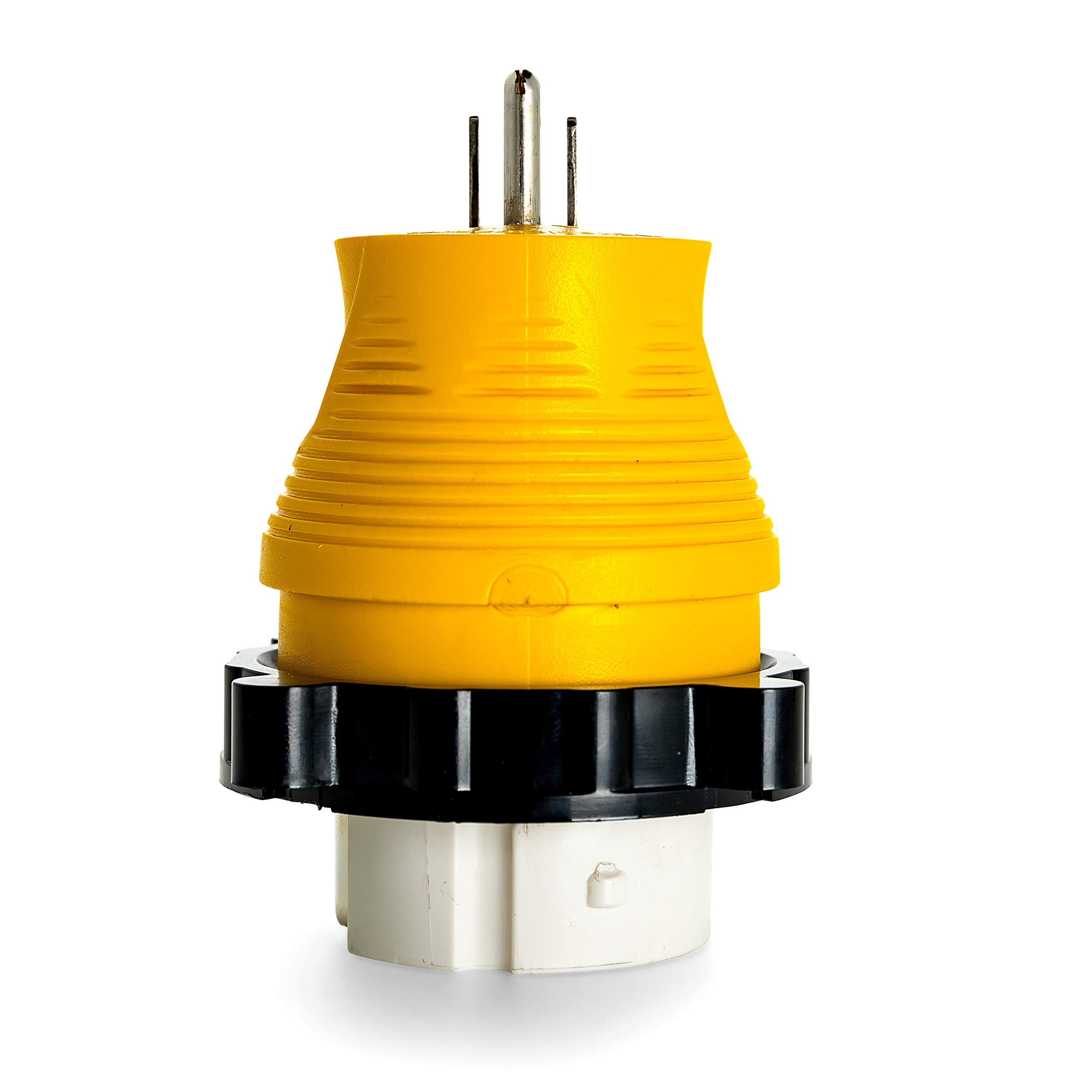 Camco 15A-50A Power Grip RV/Camper Locking Adapter | Compatible with 50-Amp Locking Plugs | Weatherproof Connection | Easy Outlet Removal | 125 Volt / 1875 Watt (55641)