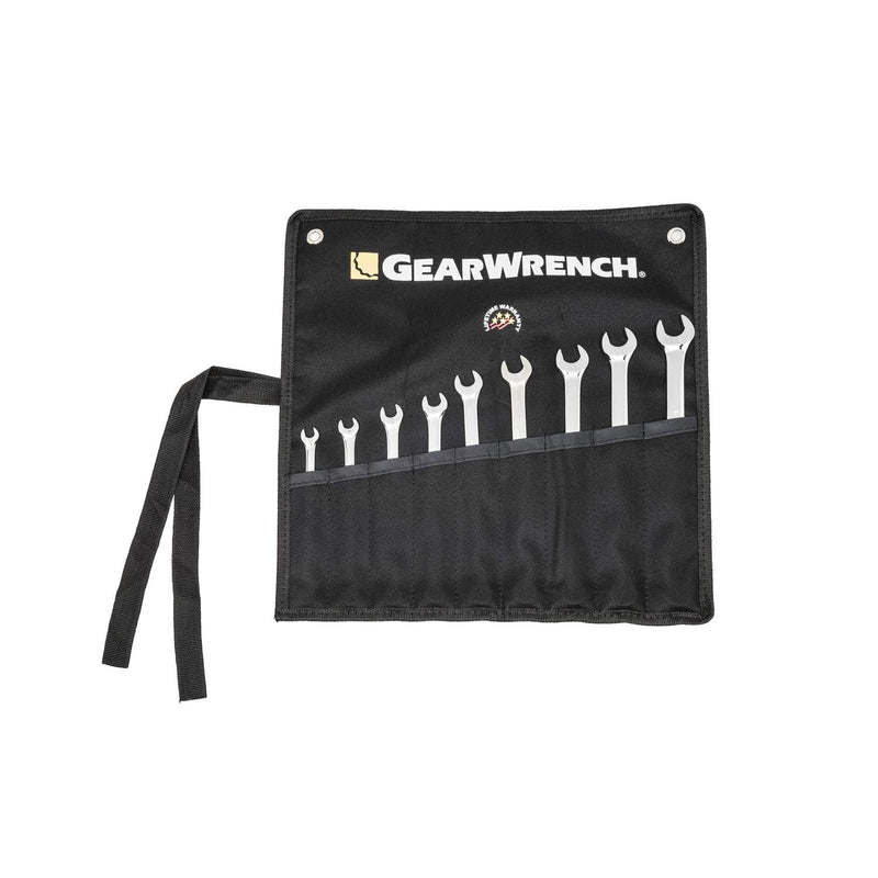 Long Pattern GEARWRENCH Combination Metric Wrench Set with Tool Roll 9 Pc., 12 Point - 81932