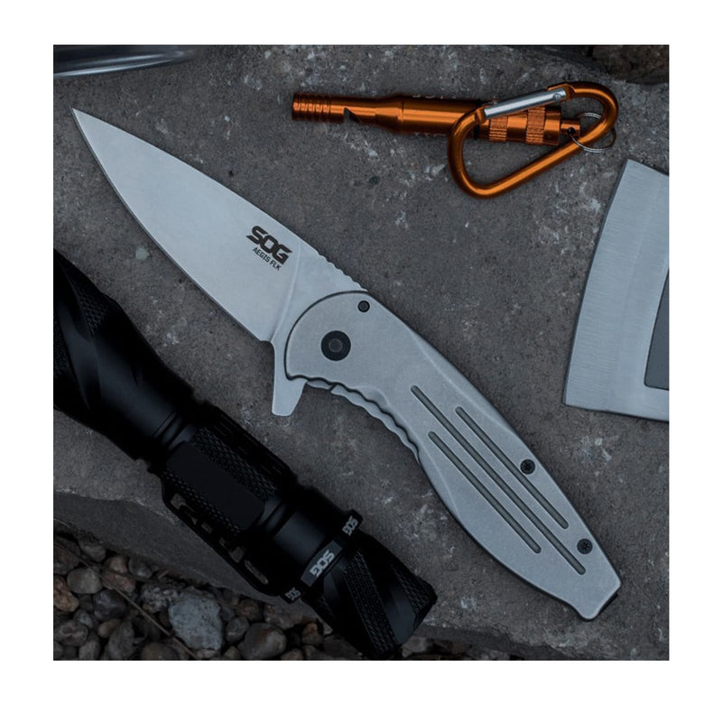 SOG Aegis FLK Pocket Folding Knife | Compact Portable Outdoor Everyday Carry (EDC) | All-Metal Construction | Quick Opening