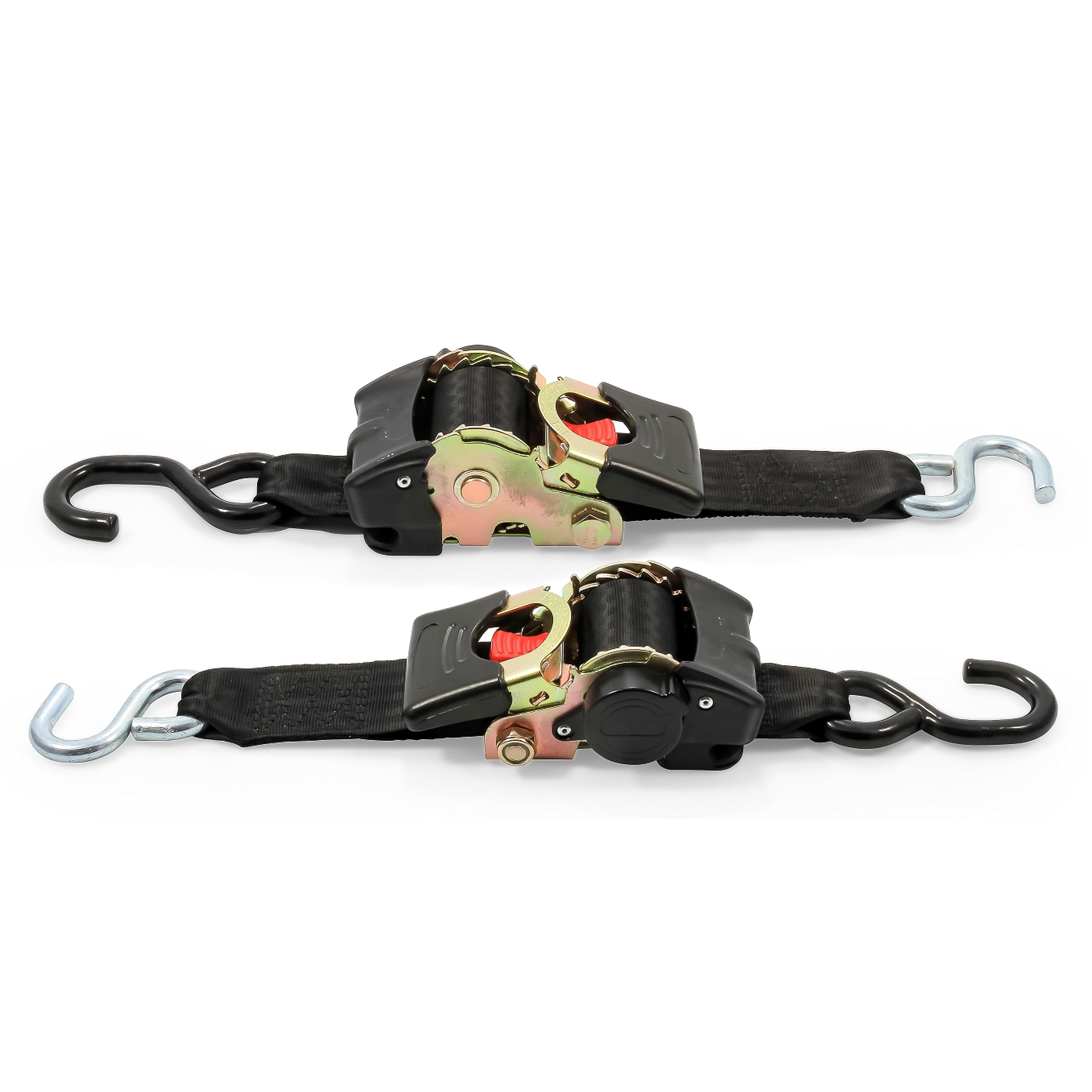 Retractable Camco Transom Tie Down Straps - Break Strength of 3,330lbs and Safe Working Load of 1,100lb - 2-Pack, Durable Polyester Webbing (50031)
