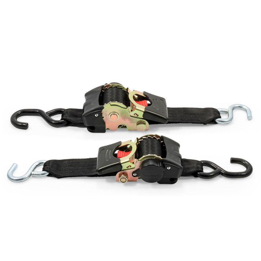 Retractable Camco Transom Tie Down Straps - Break Strength of 3,330lbs and Safe Working Load of 1,100lb - 2-Pack, Durable Polyester Webbing (50031)