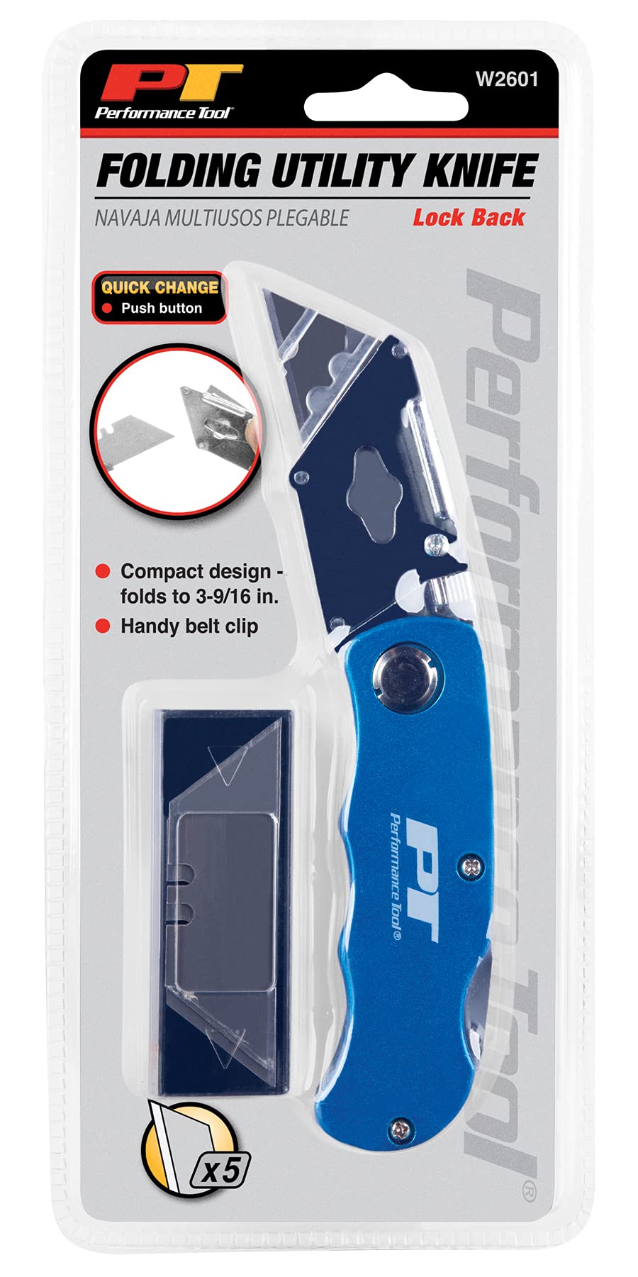 W2601 Performance Tool Folding LB Utility Knife - Blue