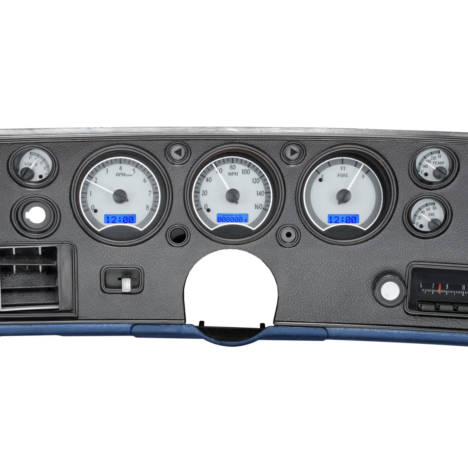 Dakota Digital VHX-70C-CVL-S-B Analog Dash Gauge System Compatible with Chevy Chevelle SS 1970-72, Monte Carlo and El Camino and 1971 GMC Sprint SP, Silver Alloy Style, Blue Backlighting