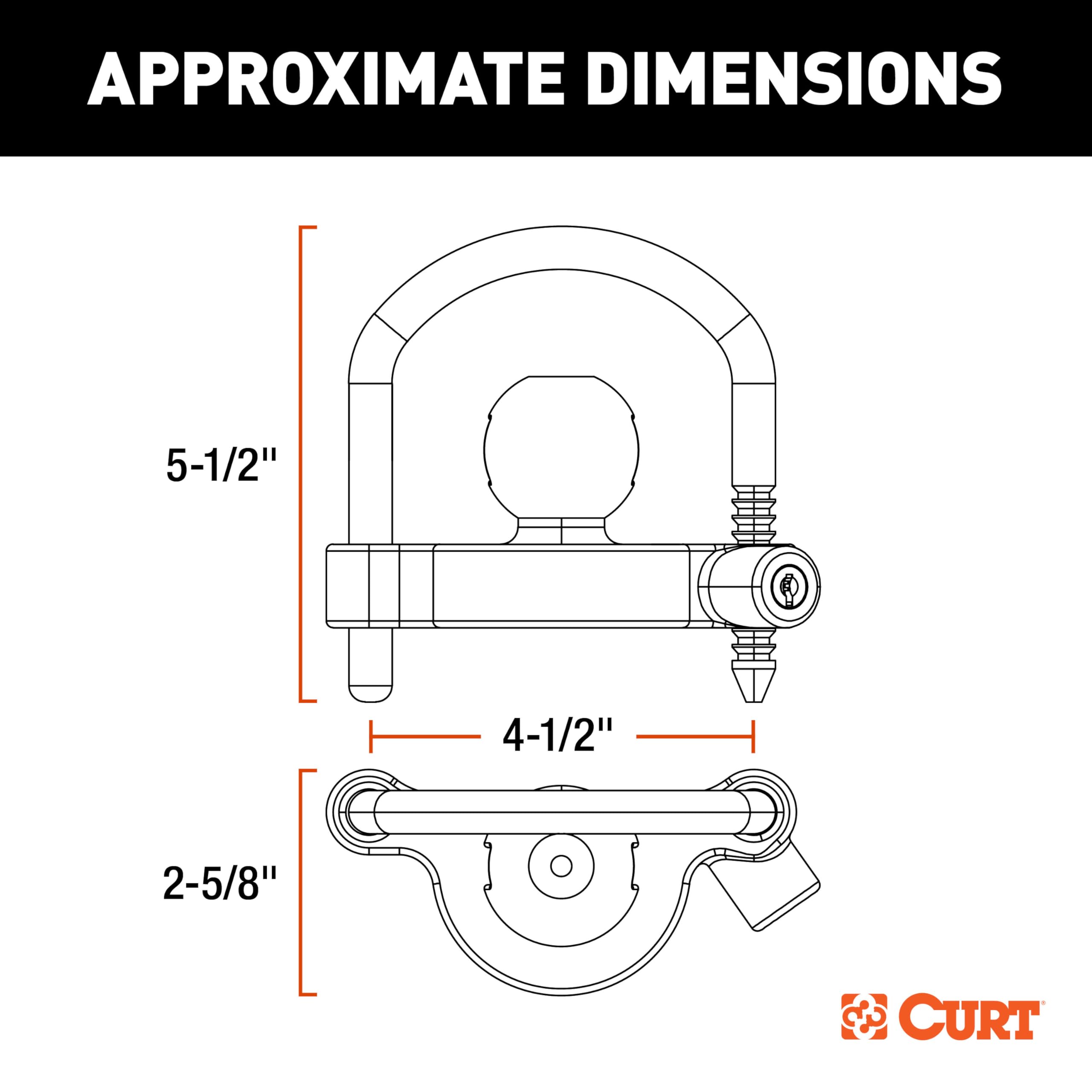 CURT Universal Trailer Coupler Lock 23090-KA, Bright Orange, Fits Couplers with 1-7/8", 2" or 2-5/16" Ball Diameter, Keyed Alike
