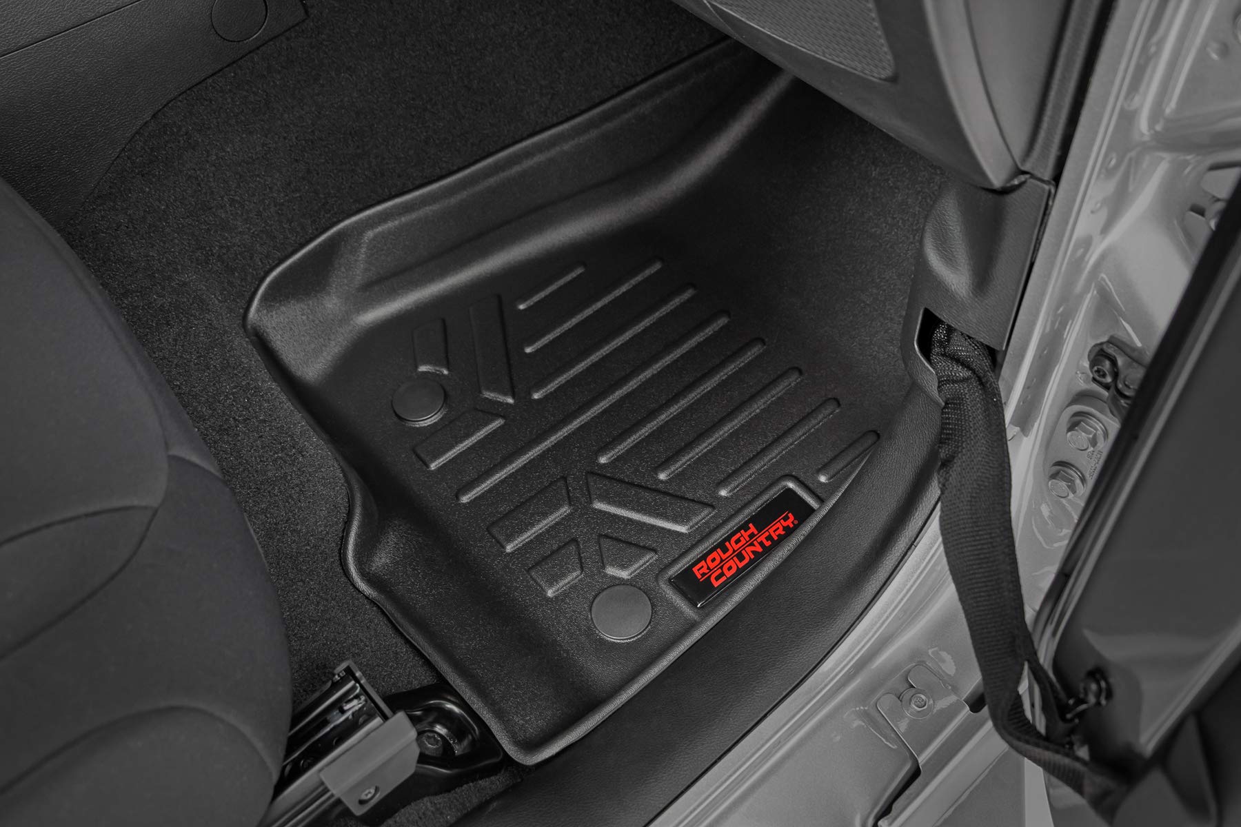 Rough Country Rear Cargo Mat for Jeep Wrangler JL Unlimited (2018-2024) w/Subwoofer - Non-Slip Waterproof Flexible Floor Mat, Front & Rear Set