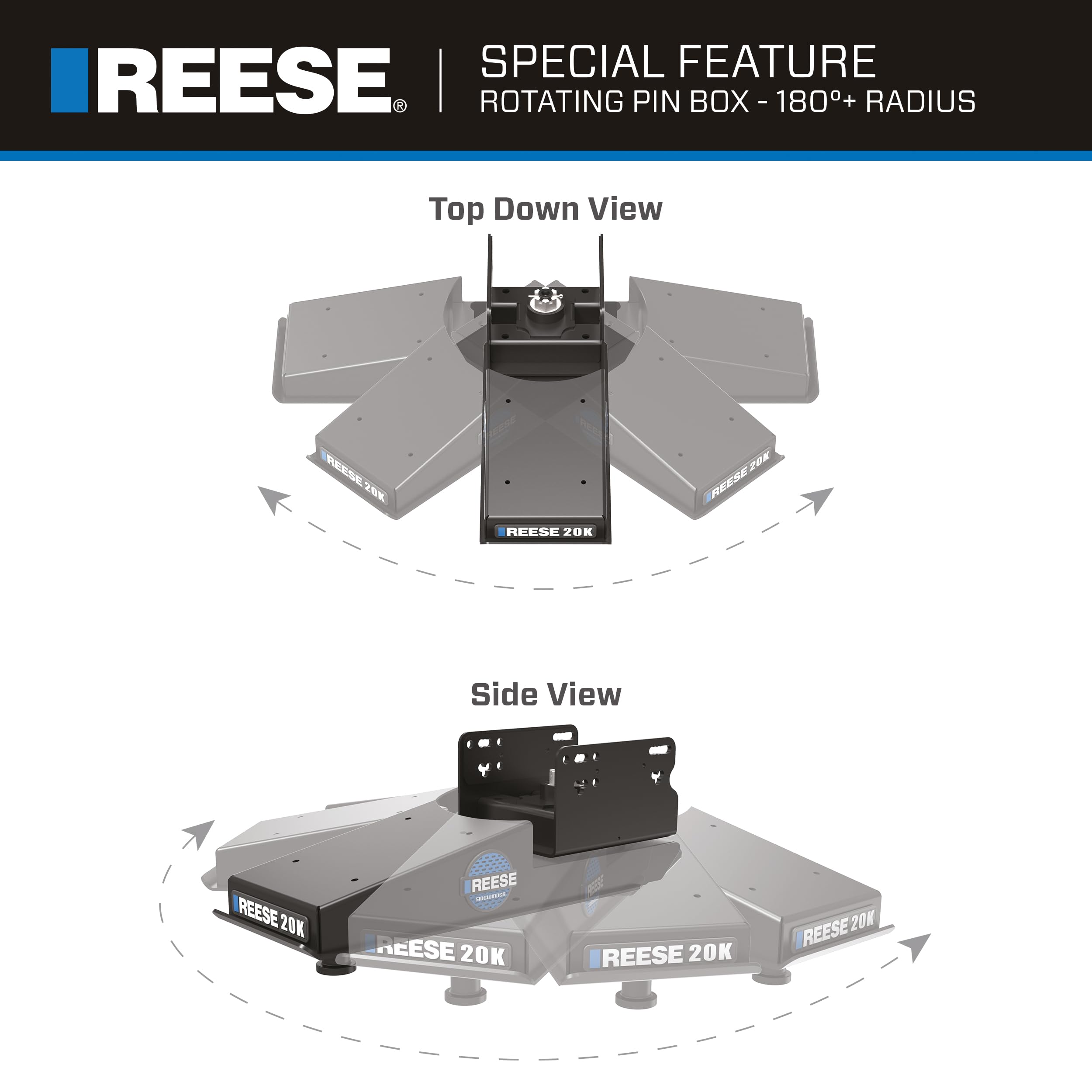 Sidewinder Reese Towpower 69220 5th Wheel Pin Box, 20,000 lbs. Capacity, Fits Lippert (1621, 1716, 0719), Fabex PB 600 Series, Rhino and Turning Point Bolt Hole Patterns