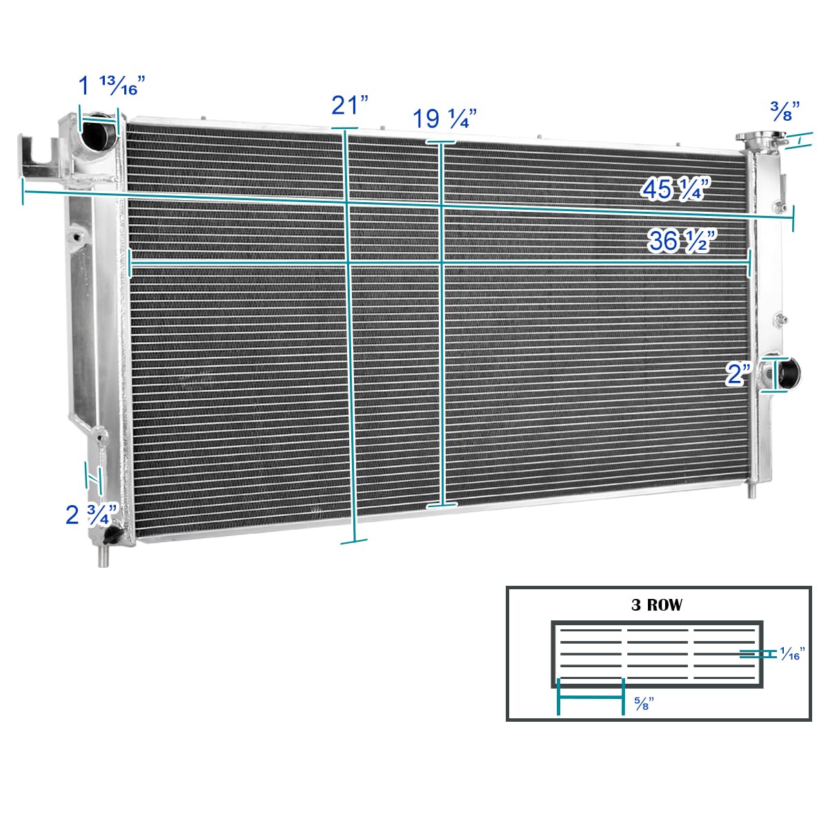 3 Row Aluminum Cooling Radiator SPEC-D TUNING Compatible with 1994-2002 Dodge Ram 2500 3500 L6 5.9L Turbo Diesel
