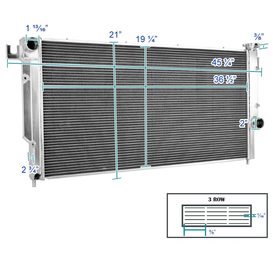 3 Row Aluminum Cooling Radiator SPEC-D TUNING Compatible with 1994-2002 Dodge Ram 2500 3500 L6 5.9L Turbo Diesel
