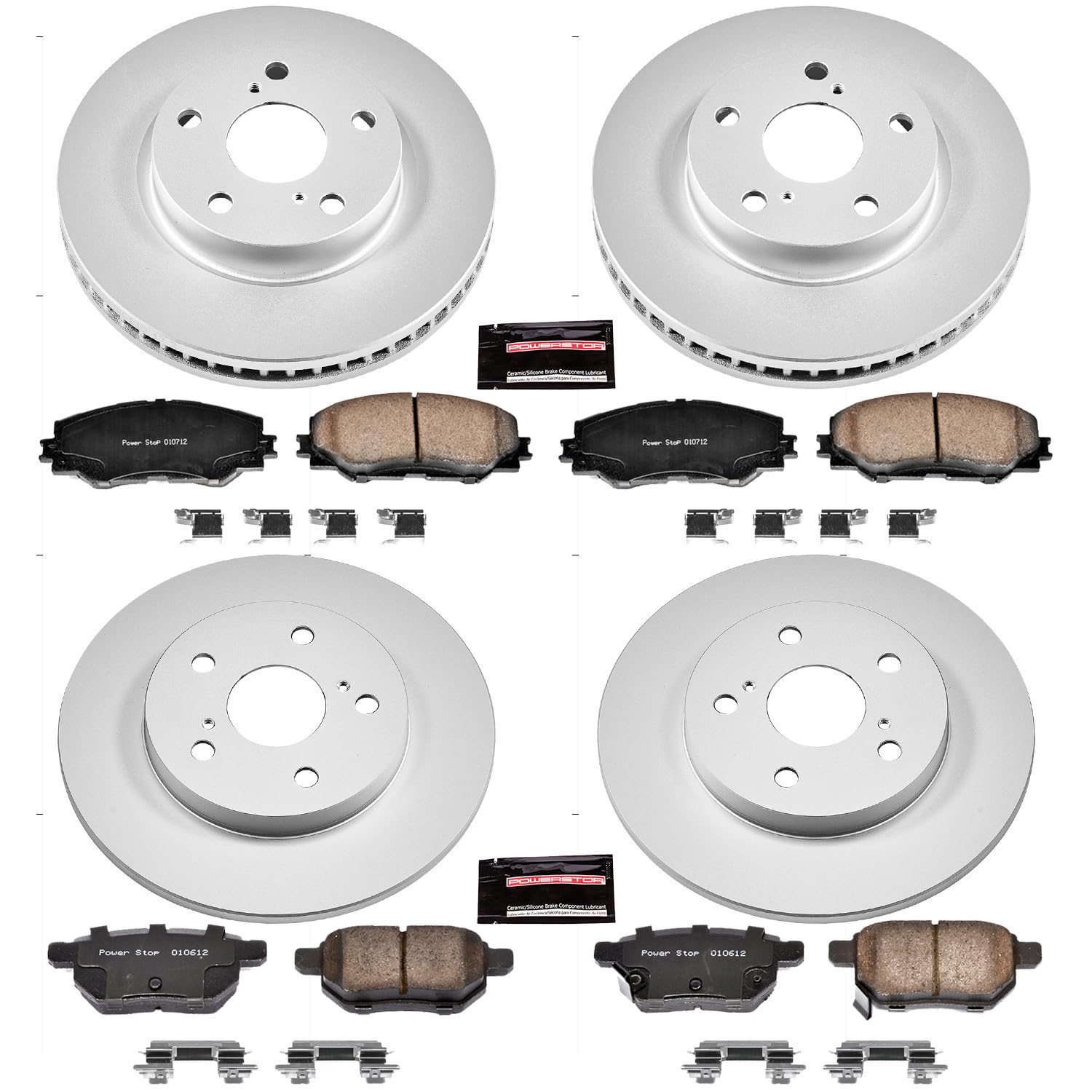 Power Stop CRK4141 Brake Rotor & Coated Ceramic Brake Pads- front & rear For Scion xB 2008-2015 [Model Specific]