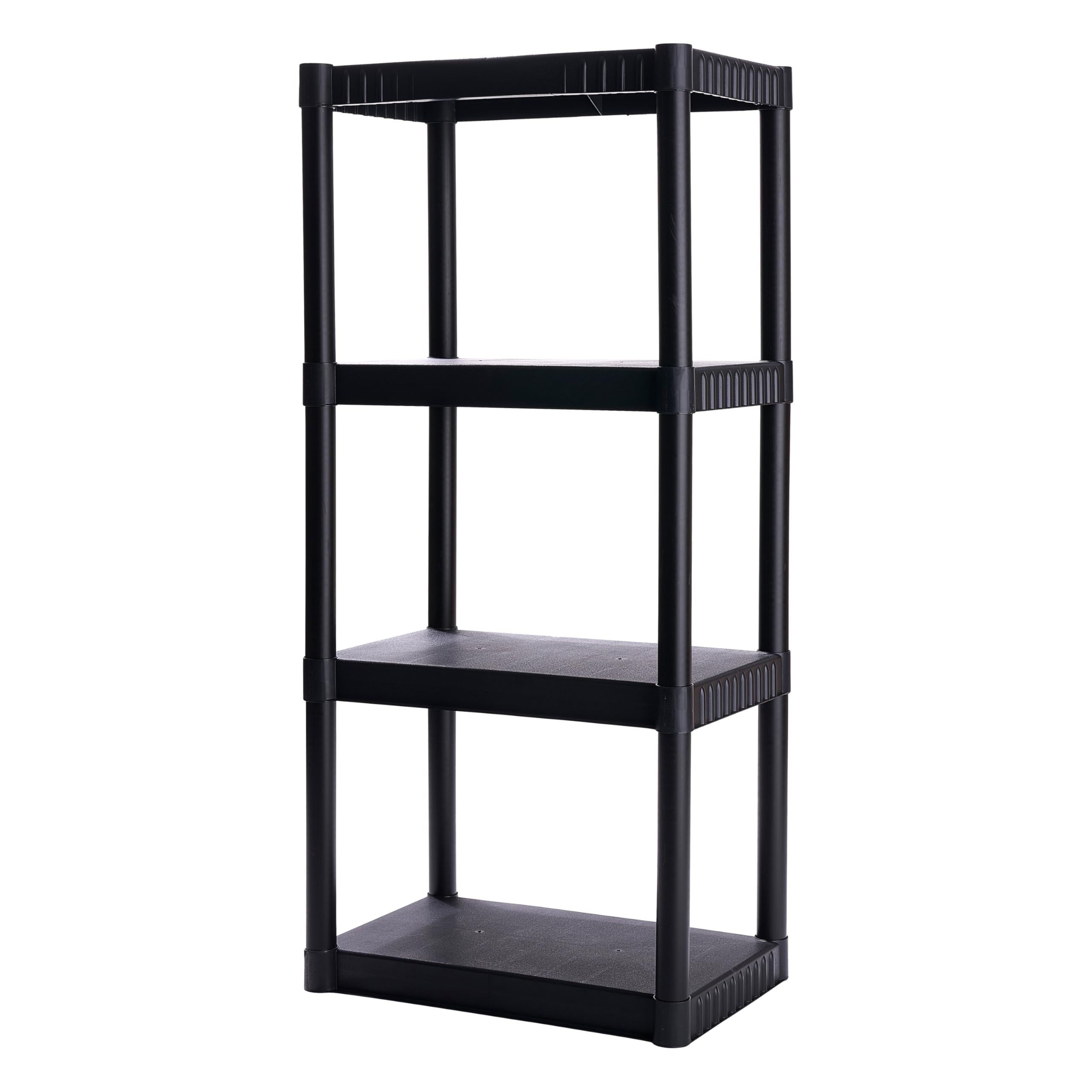 4-Shelf Plano Plastic Storage Shelves, 48” x 23” x 14”, 200lb Capacity, Office, Pantry, Closet and Garage Shelves, Easy to Assemble, Durable Plastic Shelving Unit
