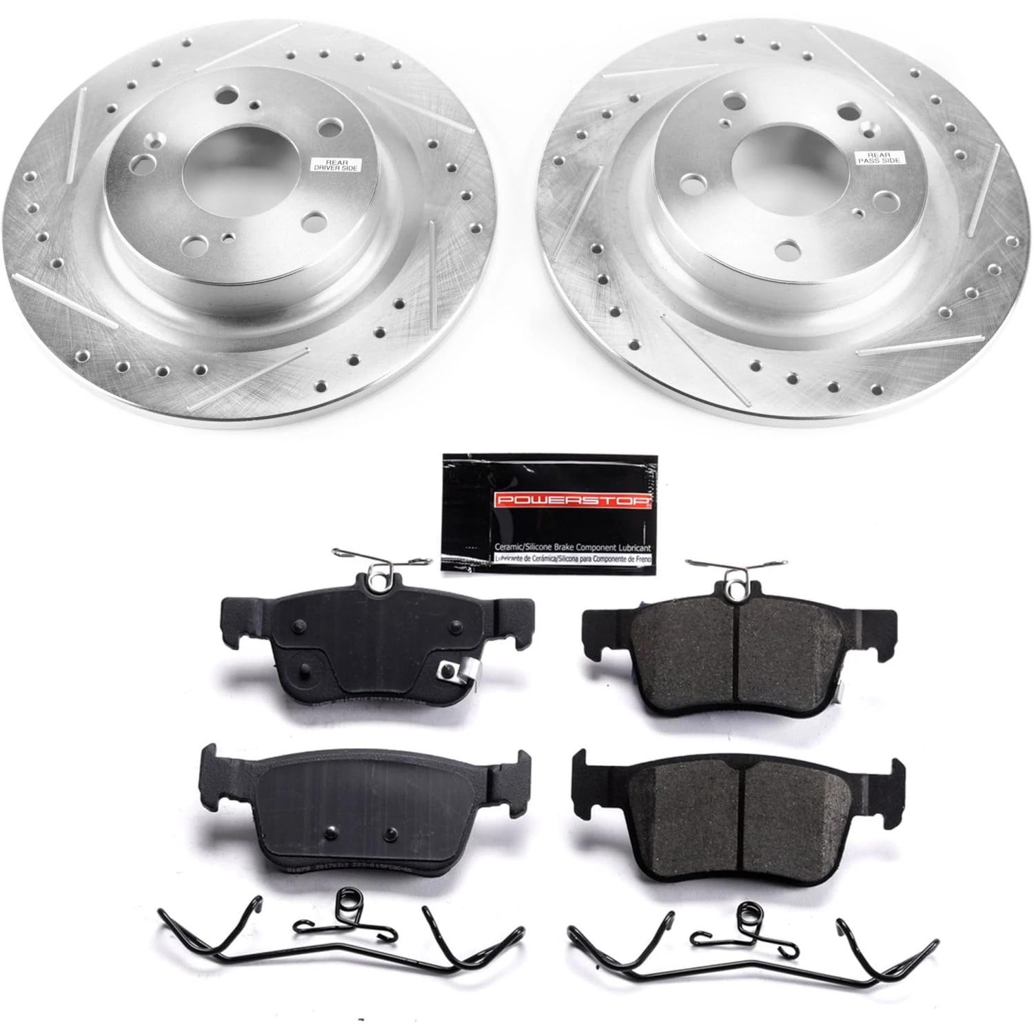 Power Stop K7871 Z23 Rear Carbon Fiber Brake Pads with Drilled & Slotted Brake Rotors Kit For Honda Civic 2017-2021 [Model Specific]
