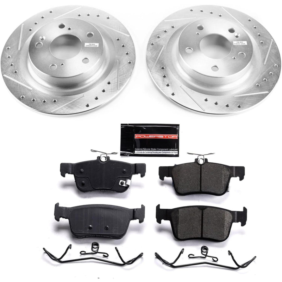 Power Stop K7871 Z23 Rear Carbon Fiber Brake Pads with Drilled & Slotted Brake Rotors Kit For Honda Civic 2017-2021 [Model Specific]