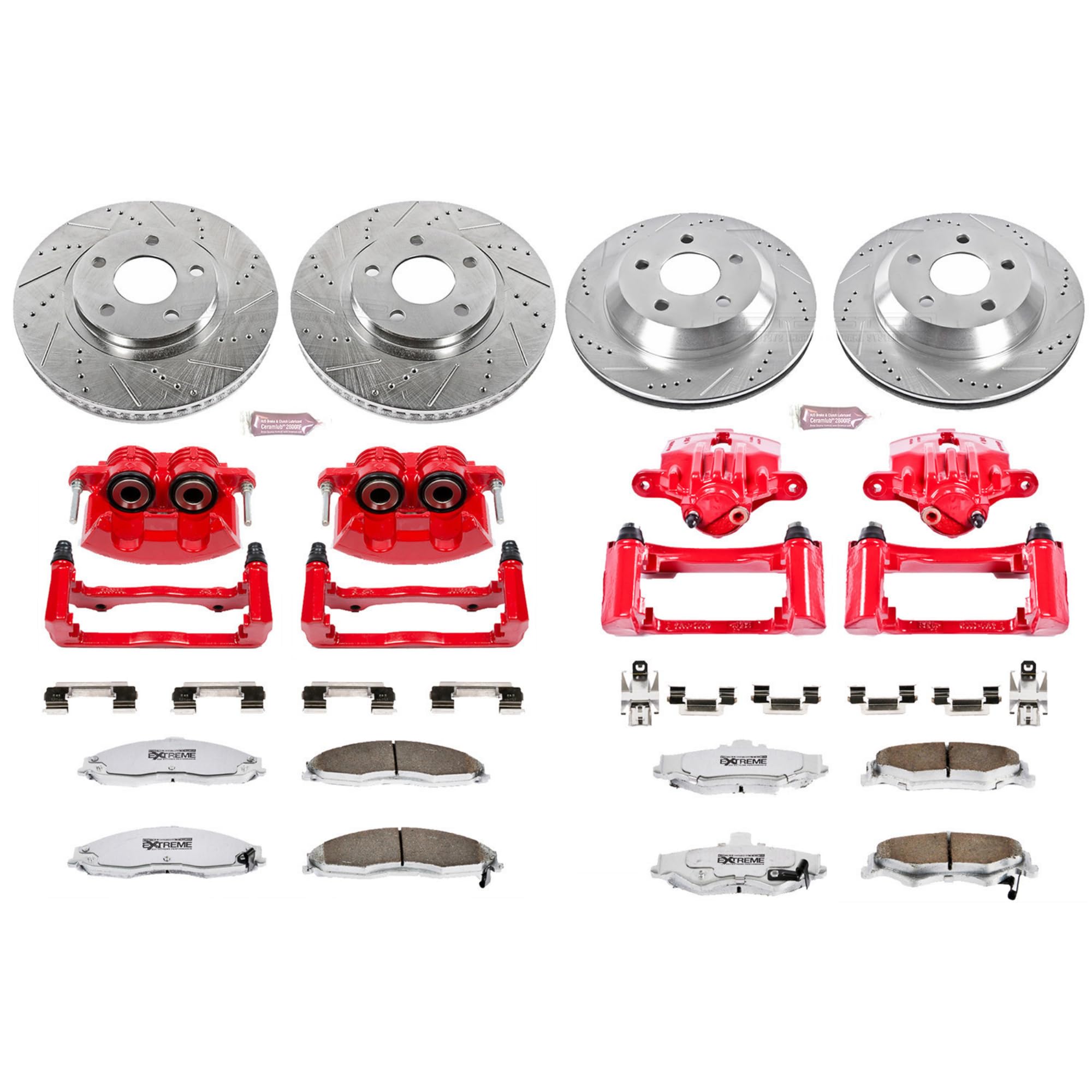 Power Stop Z26 KC1548-26 Front and Rear Street Warrior Caliper Kit with Drilled and Slotted Brake Rotors, Carbon-Fiber Ceramic Brake Pads For 1998 1999 2000 2001 2002 Chevy Camaro Pontiac Firebird