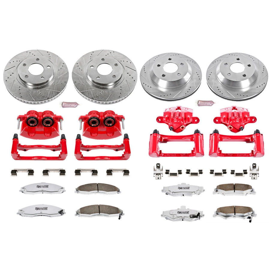 Power Stop Z26 KC1548-26 Front and Rear Street Warrior Caliper Kit with Drilled and Slotted Brake Rotors, Carbon-Fiber Ceramic Brake Pads For 1998 1999 2000 2001 2002 Chevy Camaro Pontiac Firebird