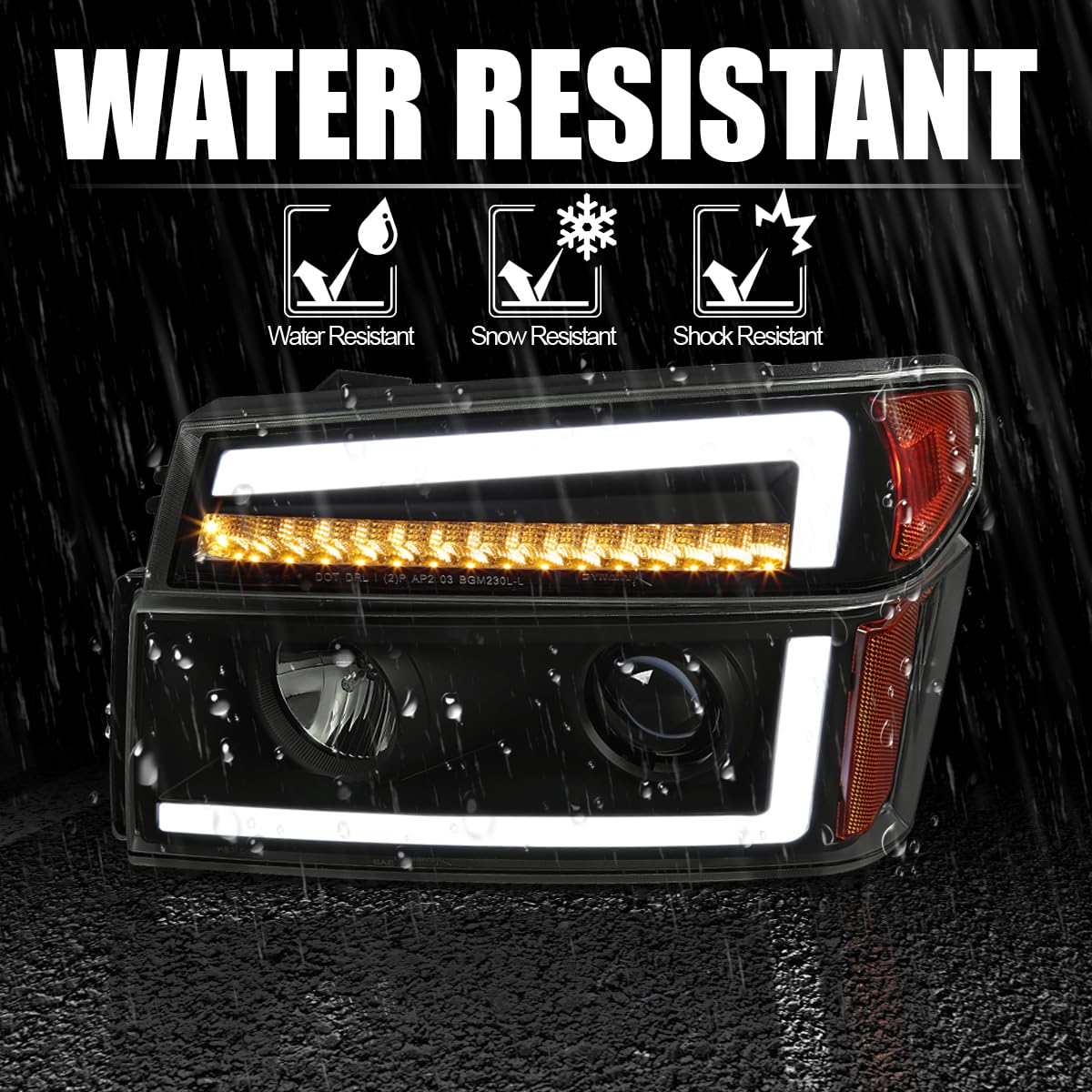Black Smoke SPEC-D TUNING Projector Headlights with Sequential LED Turn Signal Light Compatible with 2004-2012 Chevy Colorado, Left + Right Pair Headlamps Assembly