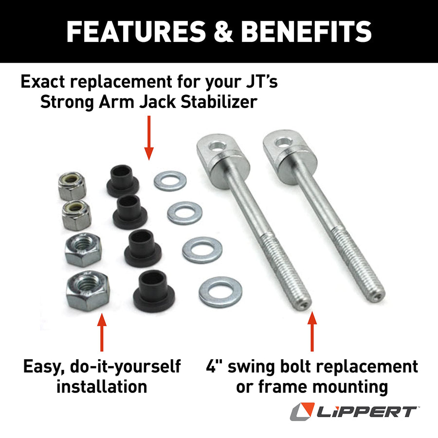 4" Swing Bolt Kit JT's Strong Arm Replacement RV Jack Stabilizer with 2 Swing Bolts, 4 Washers, 2 Nuts, Secure, Stable RV Leveling, Easy Installation - 314596