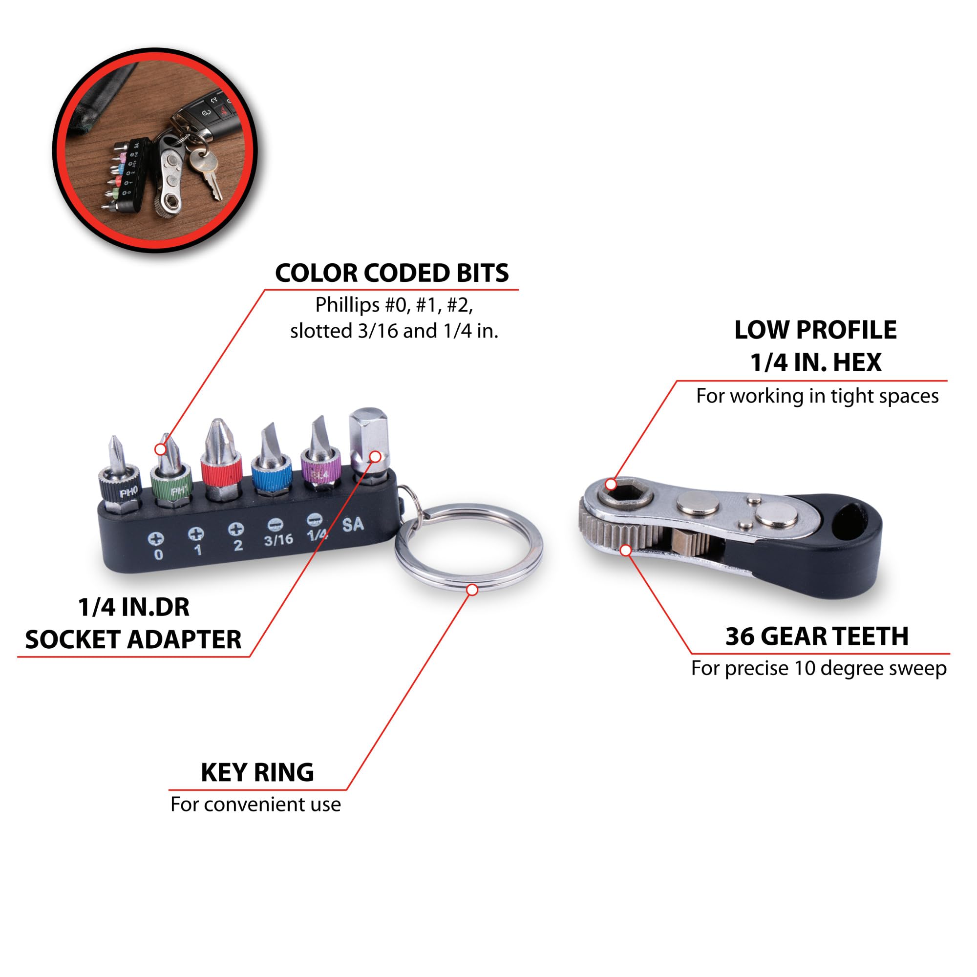 1/4" Bit Ratchet Set Performance Tool 7 pc. - W490