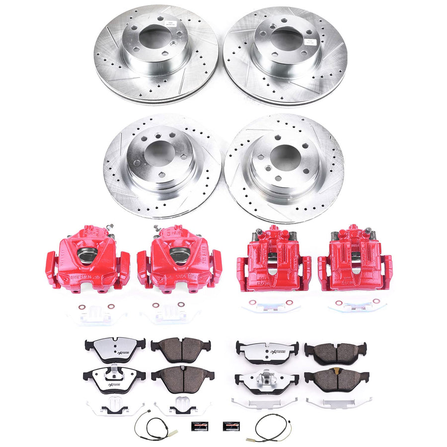 Power Stop Z26 Street Warrior Brake Pad and Rotor Kit KC6072-26 with Red Powder Coated Calipers For BMW 328i 2011-2013 [Model Specific]