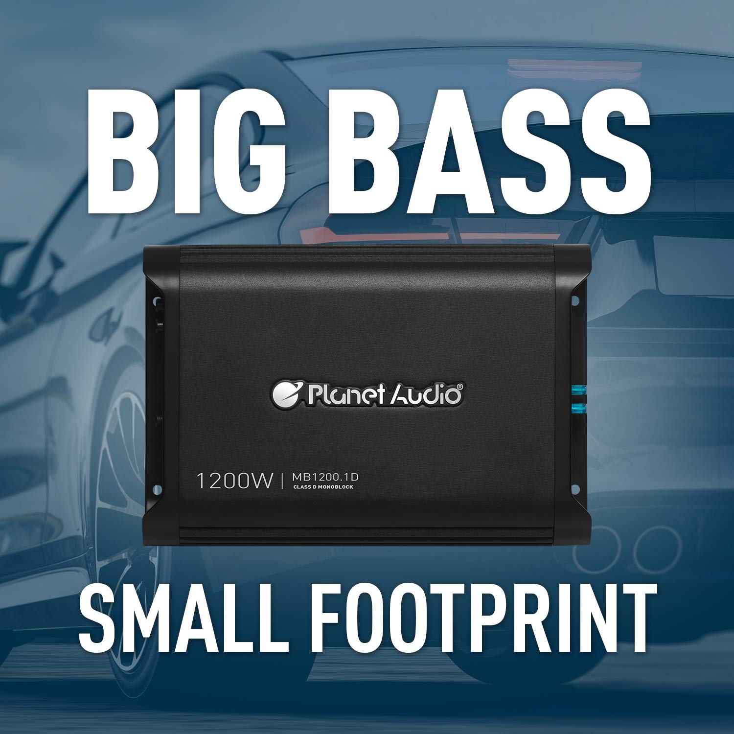 Planet Audio Mini Bang Series MB1200.1D Class D Car Amplifier - 1200 High Output, Low/High Level Inputs, Low/High Pass Crossover, Bass for Subwoofer