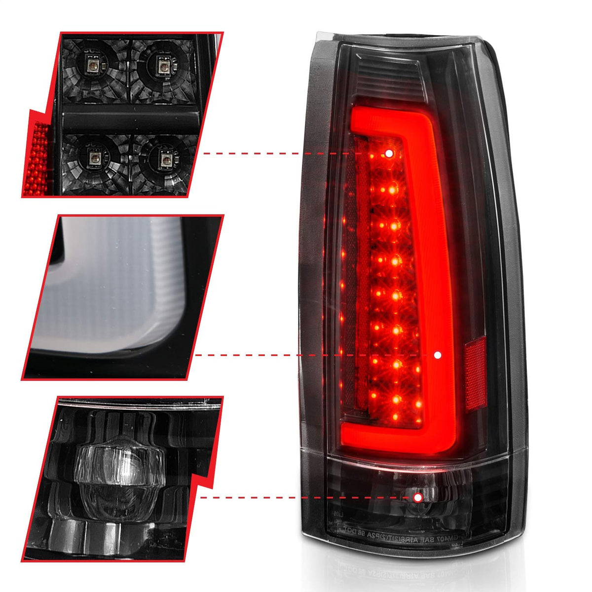 Compatible ANZO Replacement LED Taillights Black Housing Clear Lens Pair for Cadillac Escalade LED 1999-2000