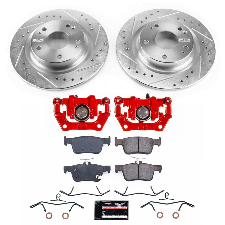 Rear Z23 Brake Pads and Rotors Brake Kit POWERSTOP with Red Powder Coated Calipers For Honda Civic 2020 [Vehicle Specific]
