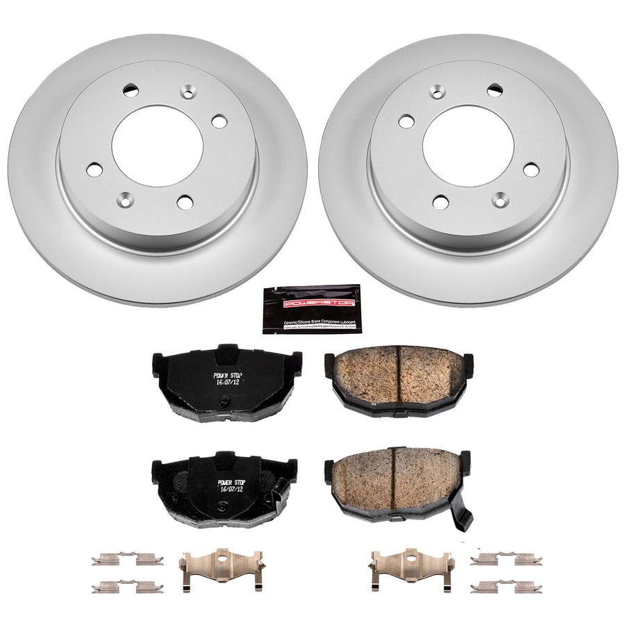 Power Stop Coated Brake Rotor CRK3106 & Ceramic Brake Pads- rear For Hyundai Elantra 1997-2006, Hyundai Tiburon 1997-2001 [Model Specific]
