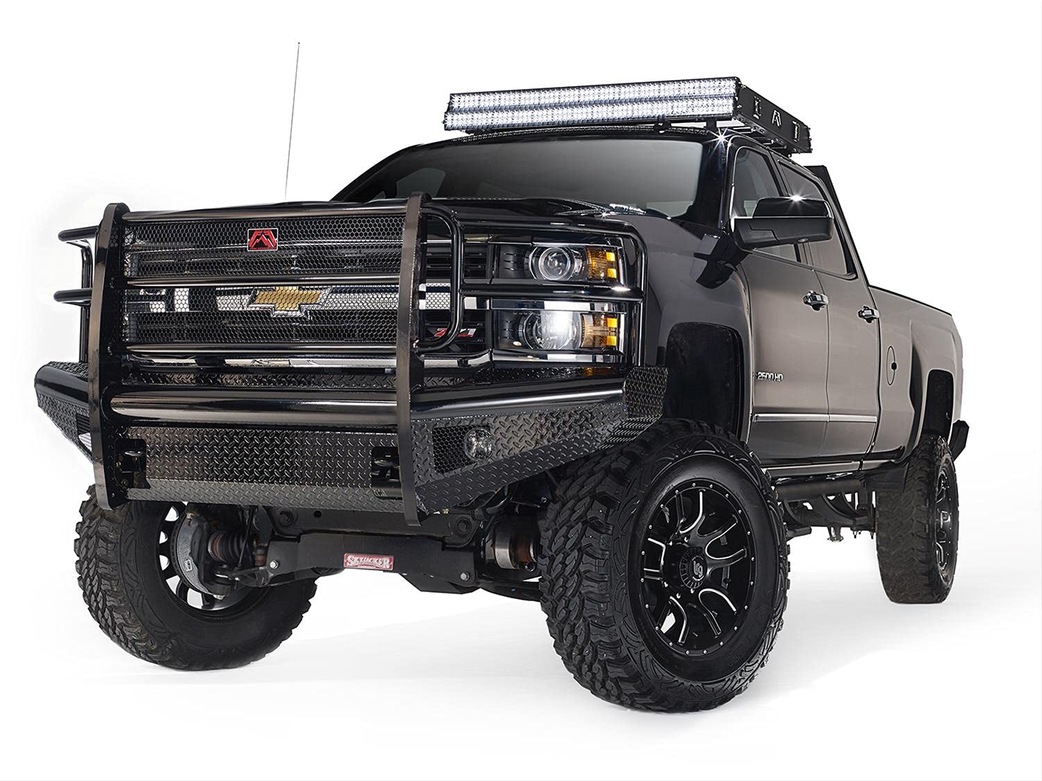 Fab Fours Black Steel Front Ranch Bumper CH08-S2060-1 2 Stage Black Powder Coated w/Full Grill Guard Incl. Light Cut-Outs