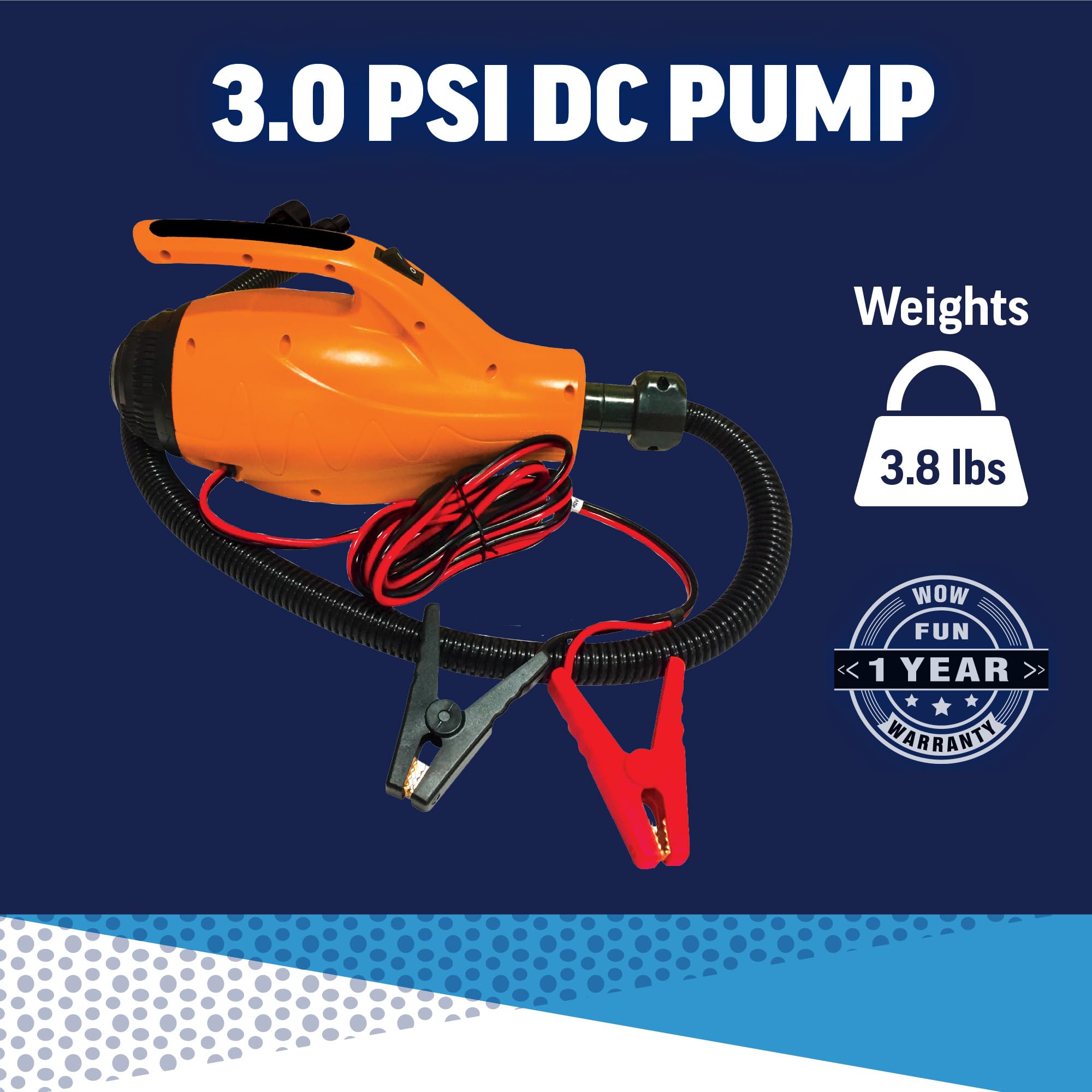 Electric Air Inflator - WOW Sports - Air Pumps for Inflatables - Great For Towables and Boat Accessories - DC - Includes Cord, 3.0 PSI