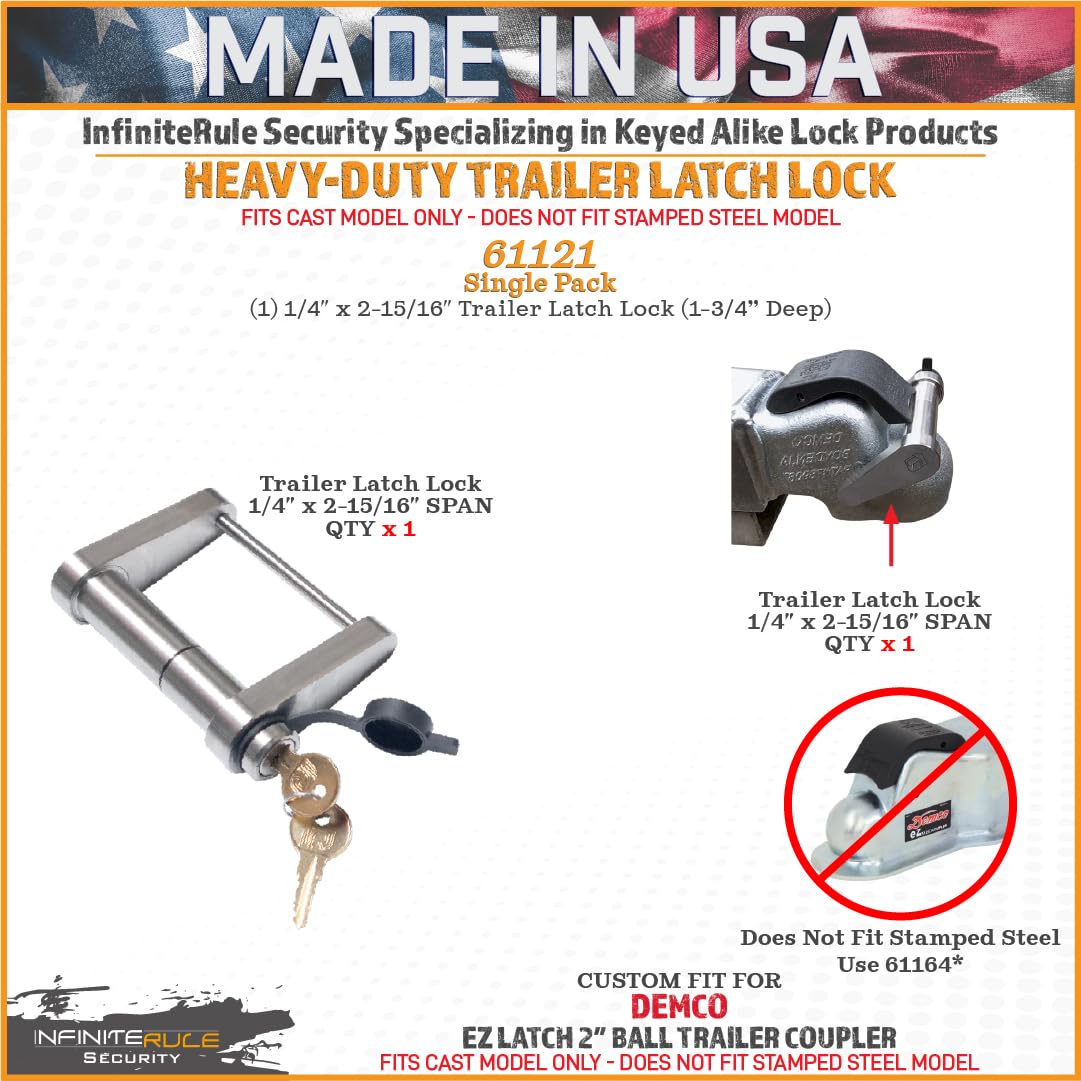 Trailer Latch Lock for DEMCO EZ Latch - InfiniteRule Security 61121 | 2.0" Ball
