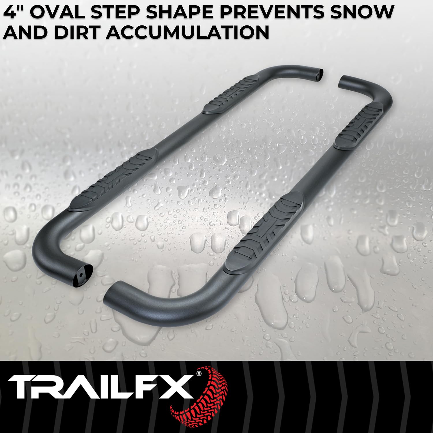 4 Inch TrailFX Oval Bent Nerf Bars with Step Pads Fits 2024–2025 Toyota Tacoma Matte Black Powder-Coated Steel, Welded End Caps Rocker Panel Mount, Bolt On Install A1019T