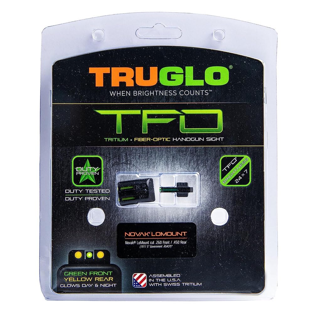 Tritium & Fiber-Optic TRUGLO Handgun Sight | Durable Compact High-Visible Green Front & Yellow Rear Night Sight Set, Compatible with 1911 .260/.450 Handguns