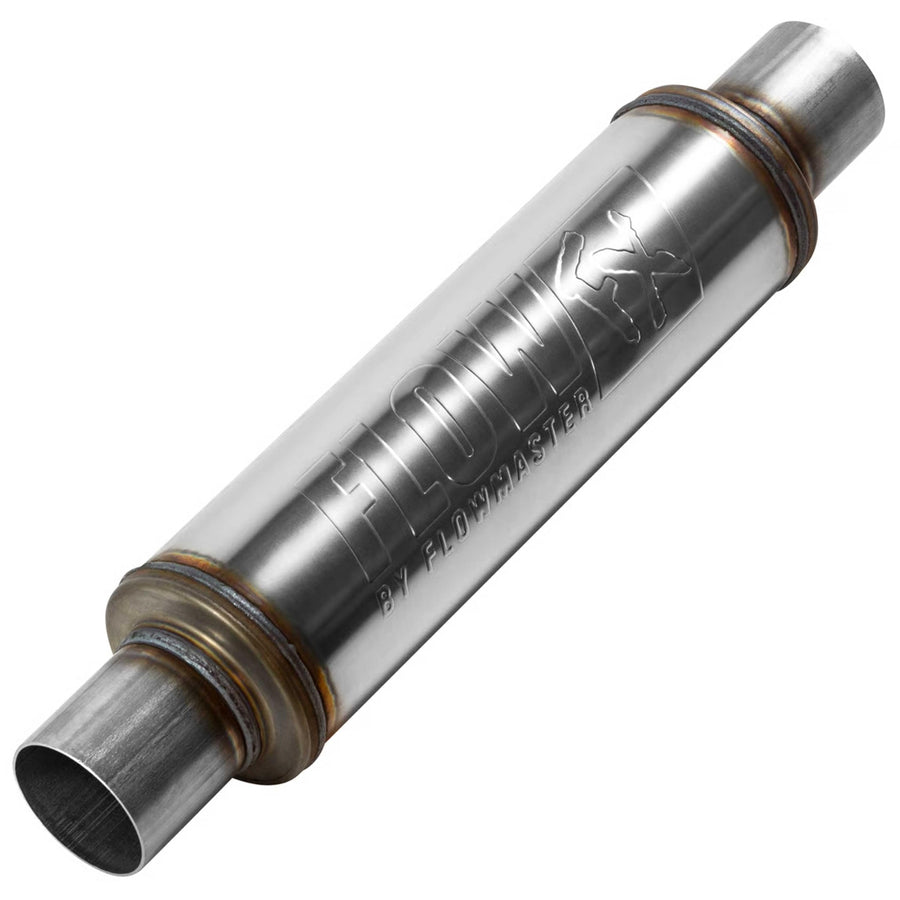 Flowmaster Chambered FX Muffler – 2.50” Center In / 2.50” Center Out – Round Body – Moderate Sound – Stainless Steel – Affordable Performance for Modern Trucks, Muscle Cars & Daily Drivers - 71416