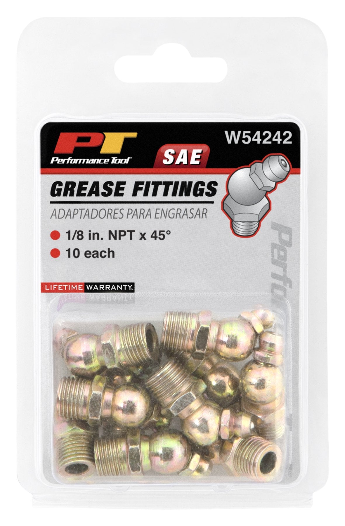W54242 Performance Tool 1/8-Inch NPT 45 Grease Fitting, (Pack of 10)