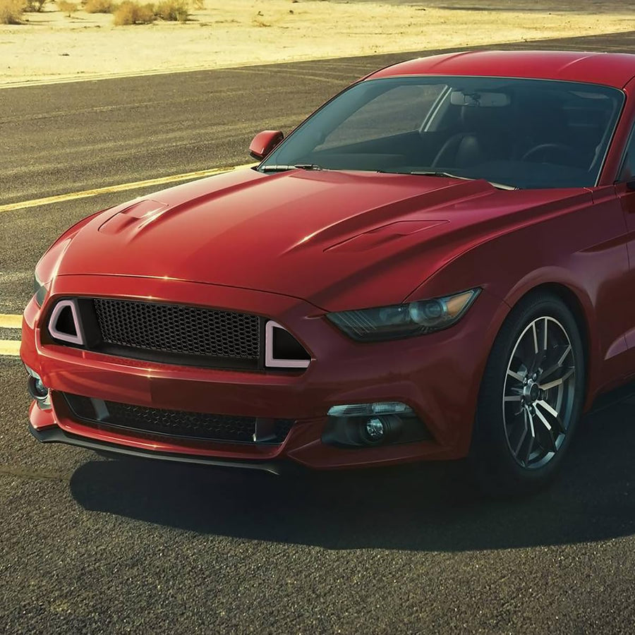 Front Upper Hood Mesh Grille w/Bright LED Light Tube Bar Spec-D Tuning Compatible with 2015-2017 Ford Mustang
